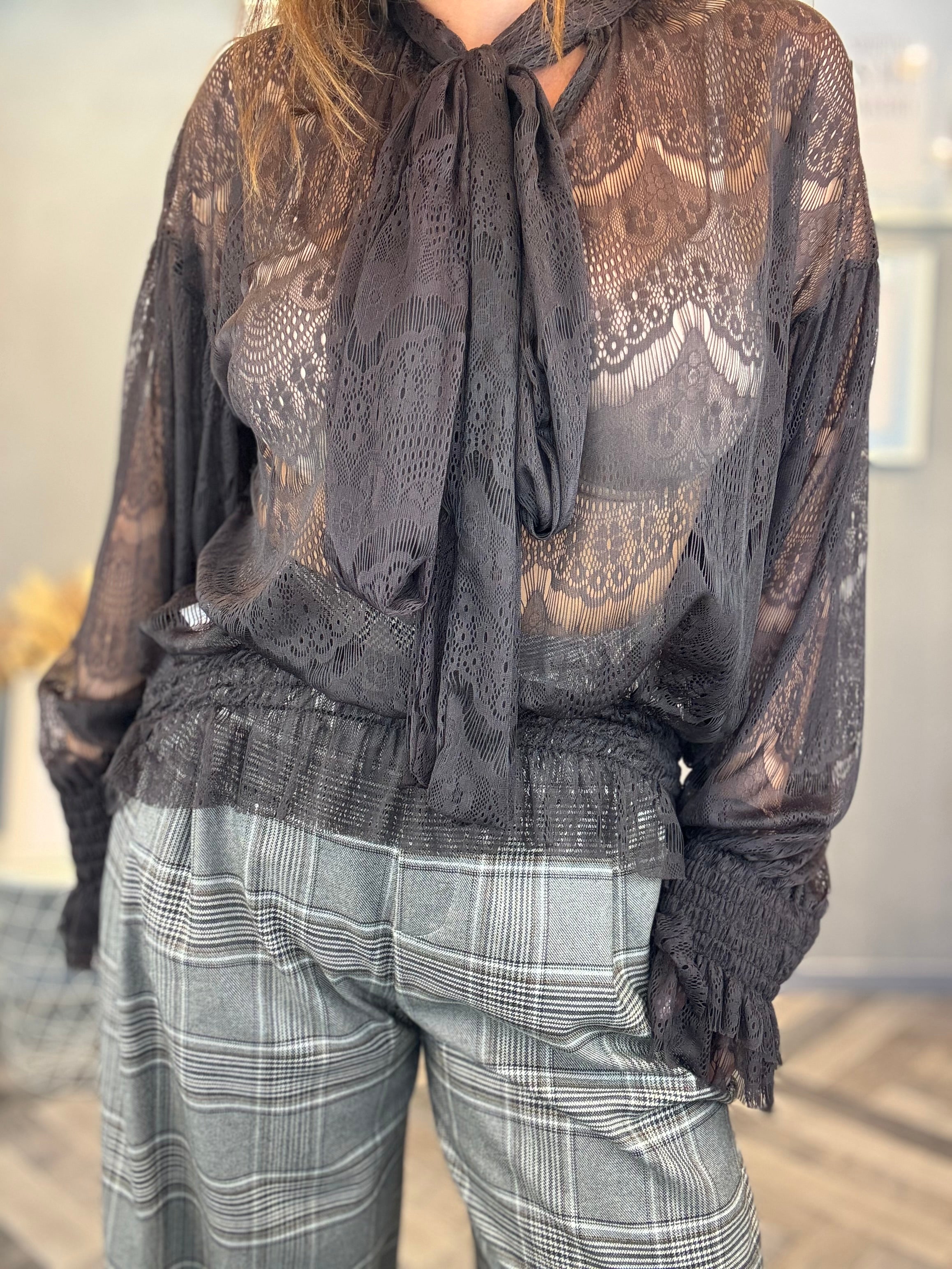 Lumina blusa pizzo cioccolato