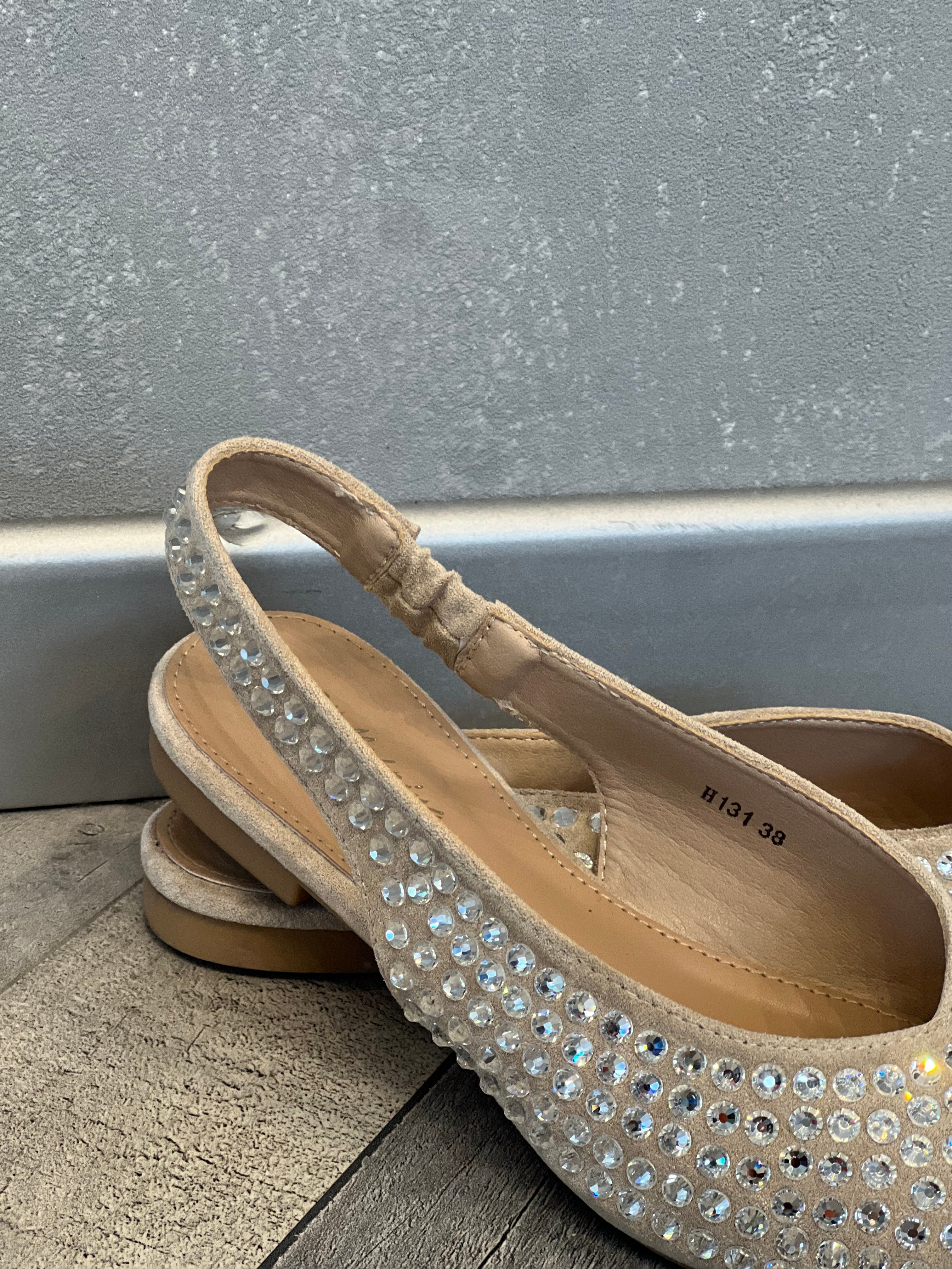 Slingback nude in eco suede strass