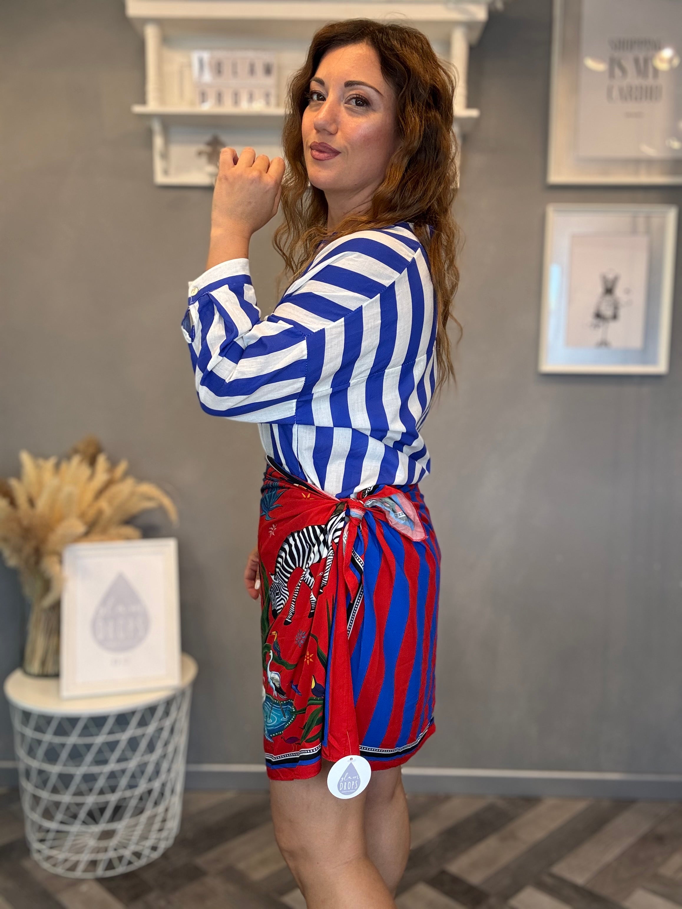 Gonna pareo Isla Bonita corta zebra rossa e bluette