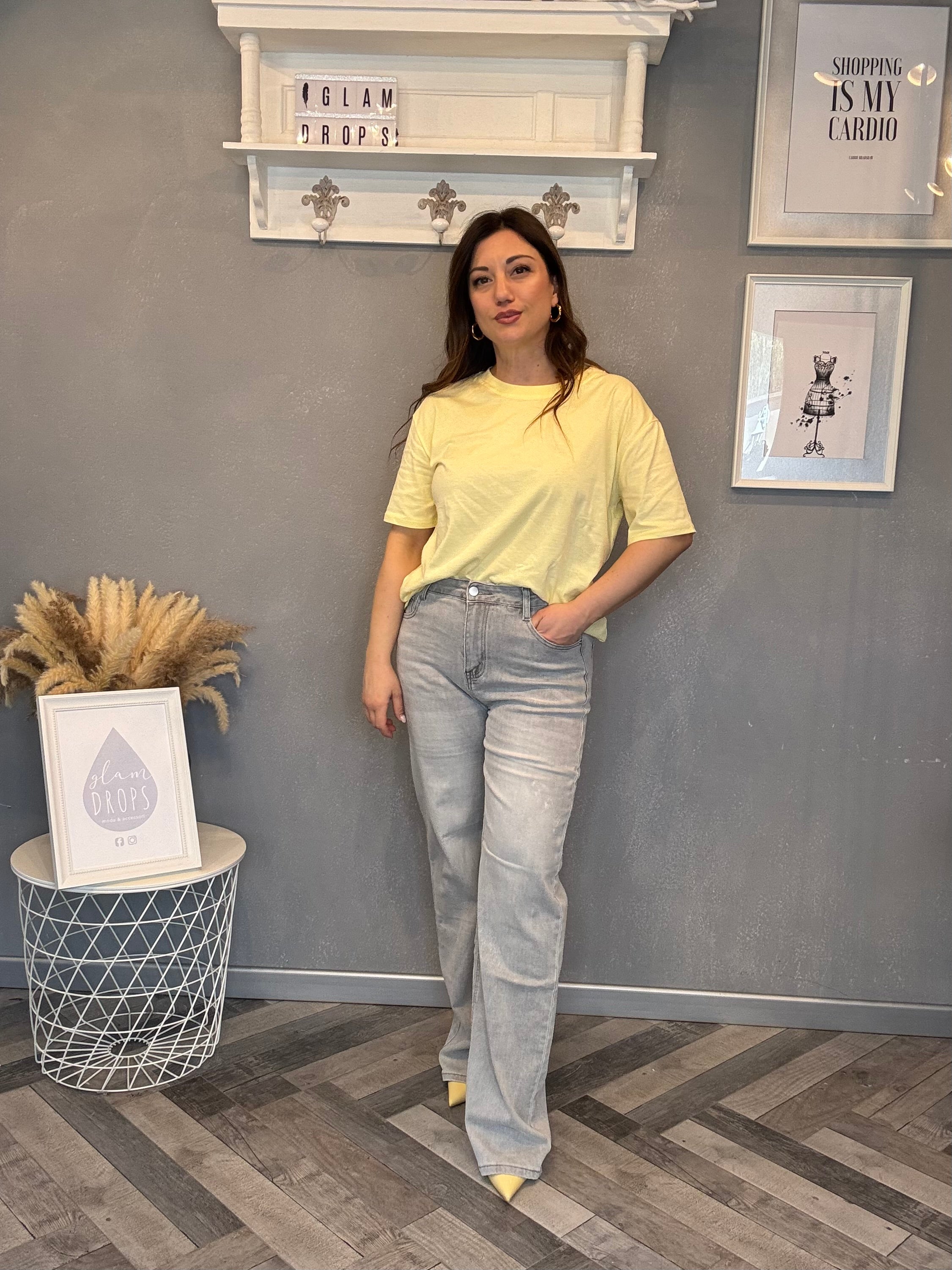 T-shirt soft basic giallo pastello