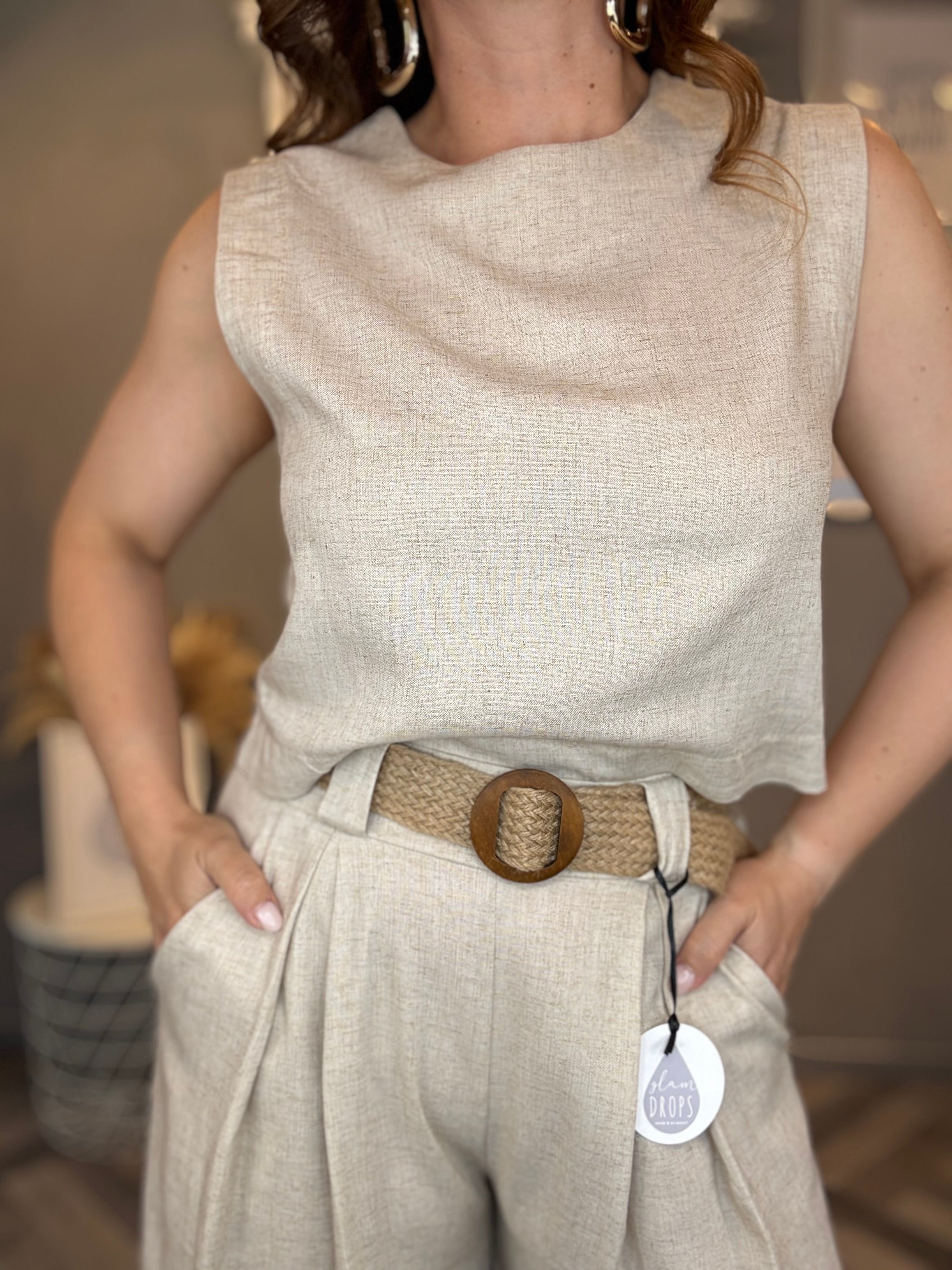 Top in misto lino beige