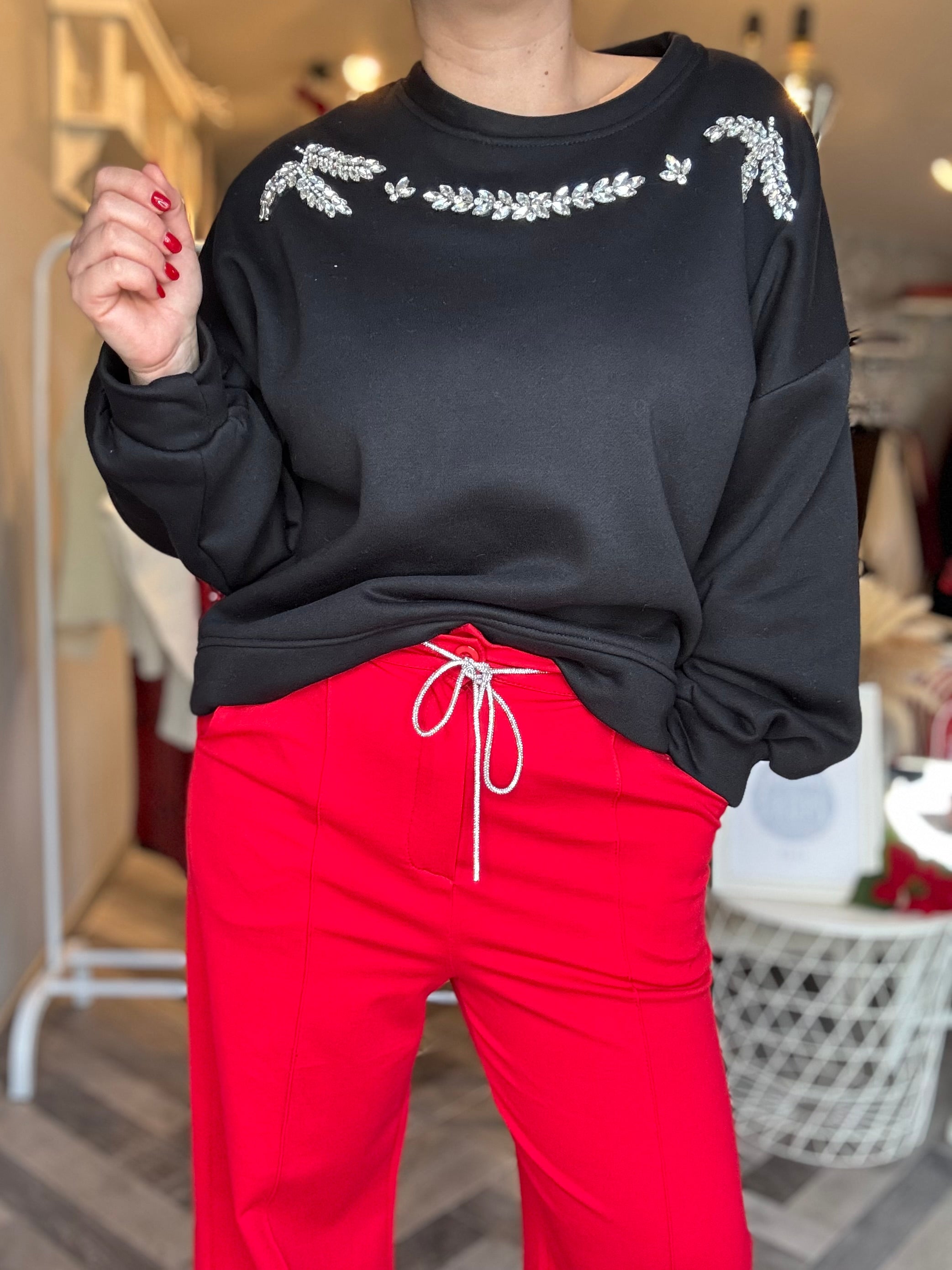 Pantalone palazzo in punto Milano con cintina di strass