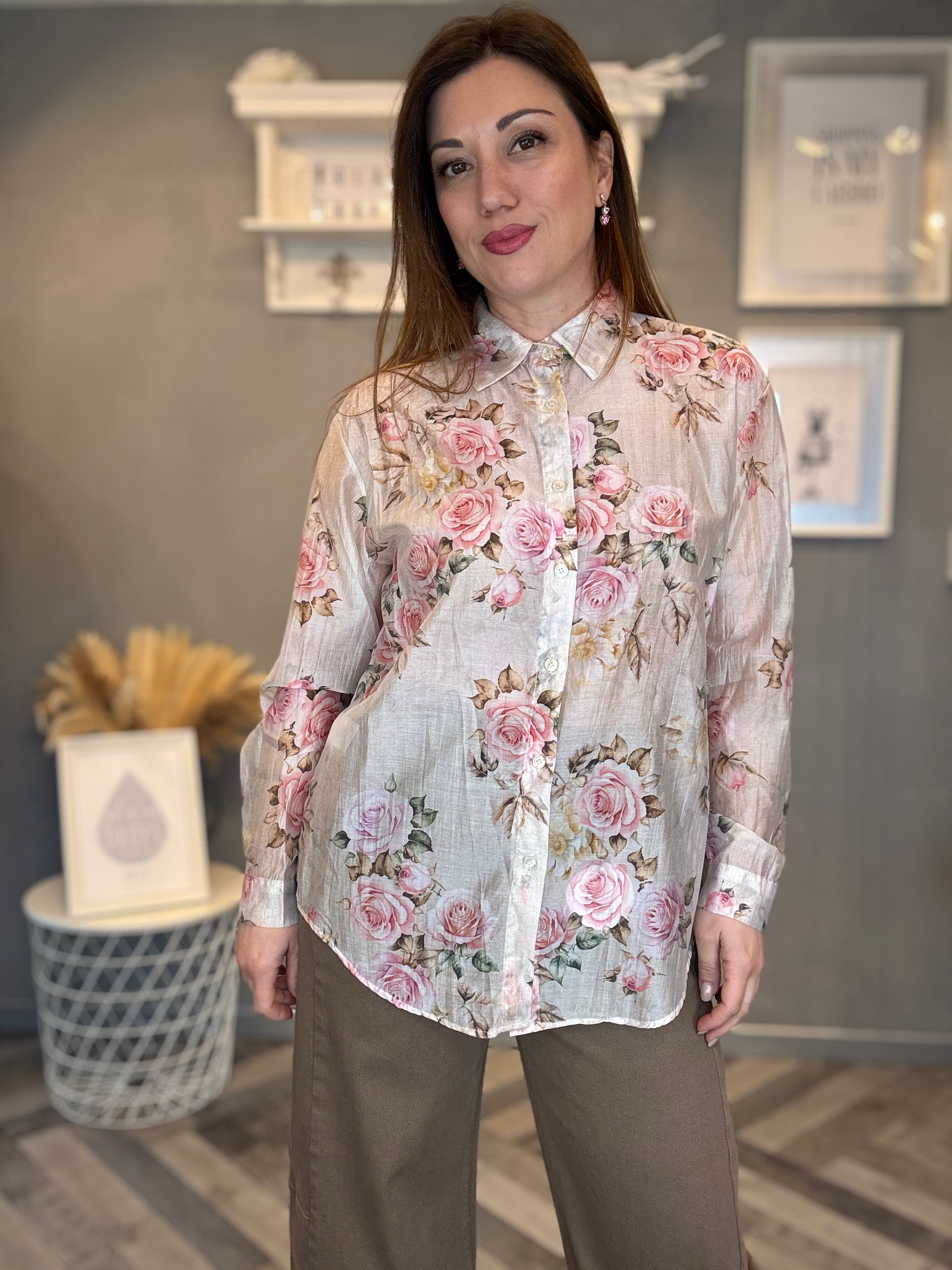 Camicia fiori pink rose