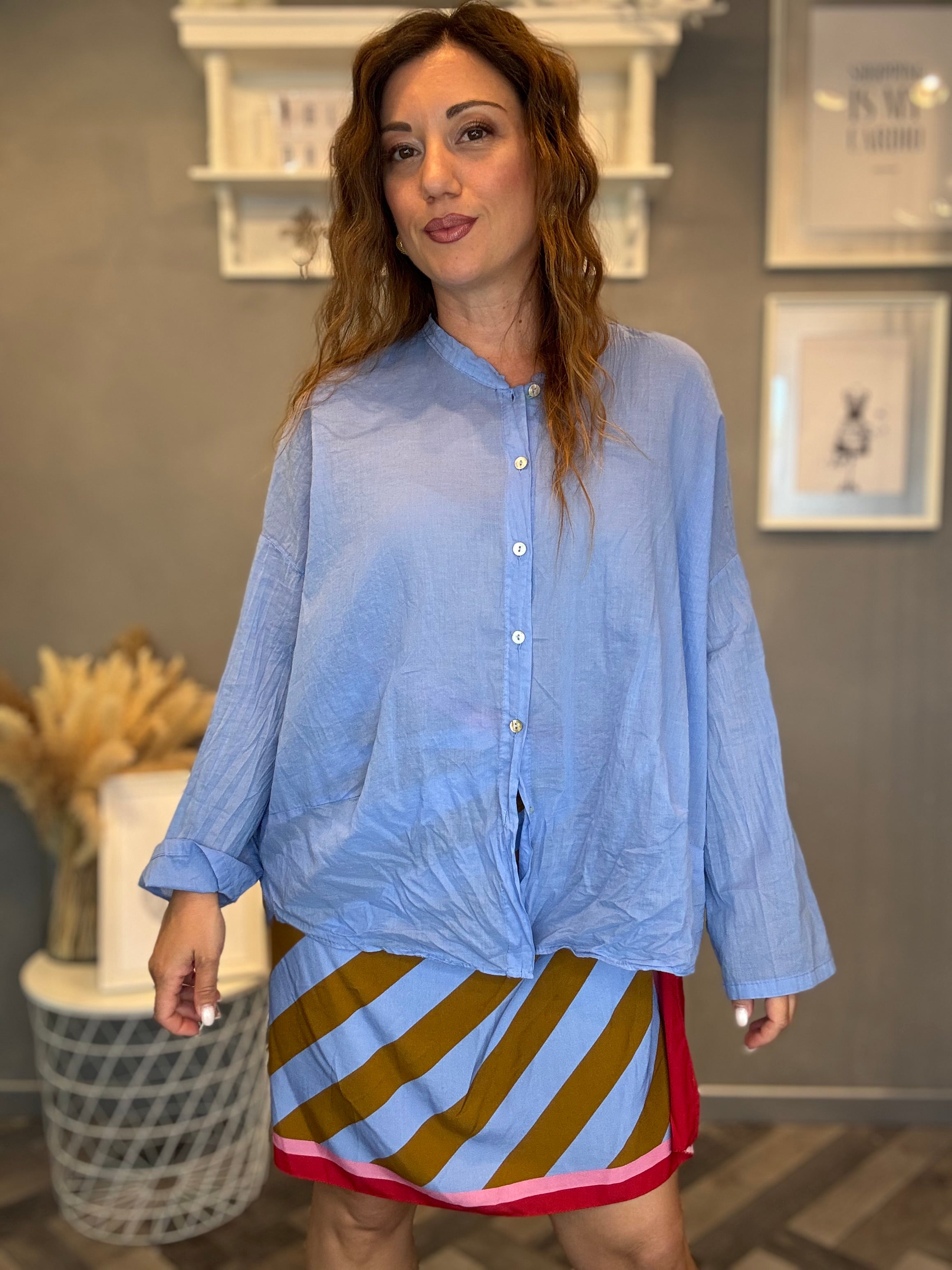 Camicia in mussola manica lunga celeste