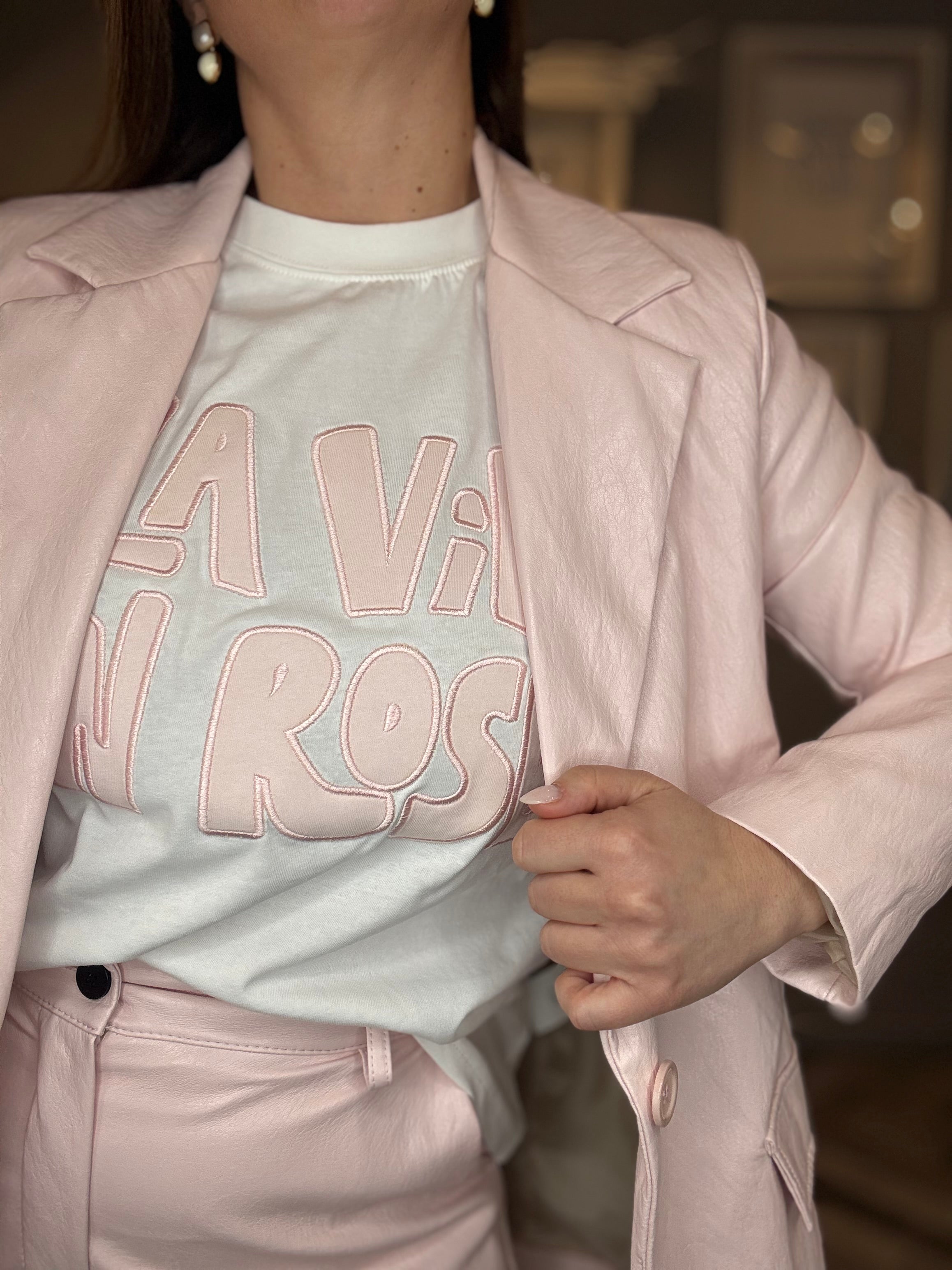 T-shirt bianca La vie en rose rosa