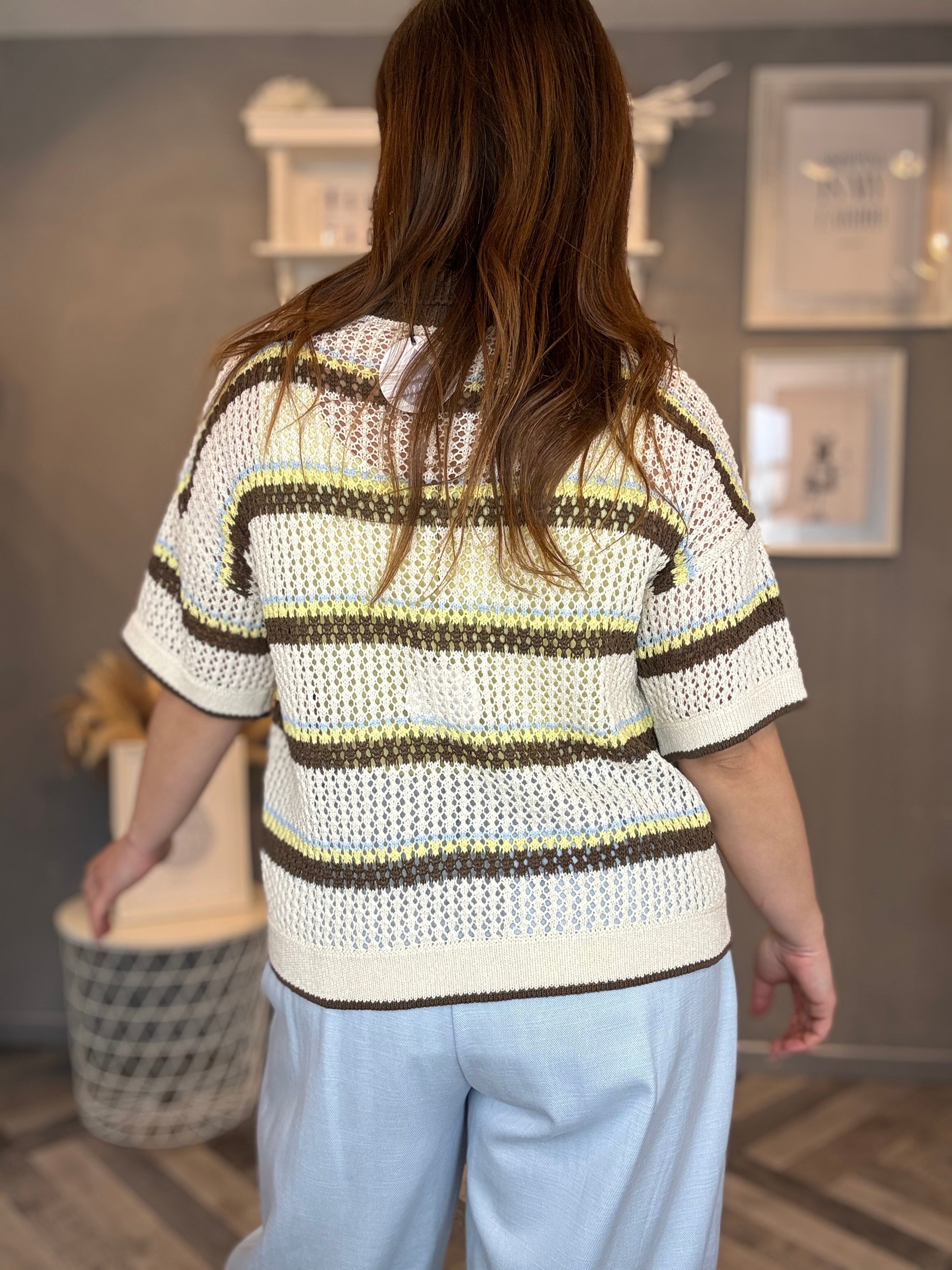 Maglia polo moro traforata a righe