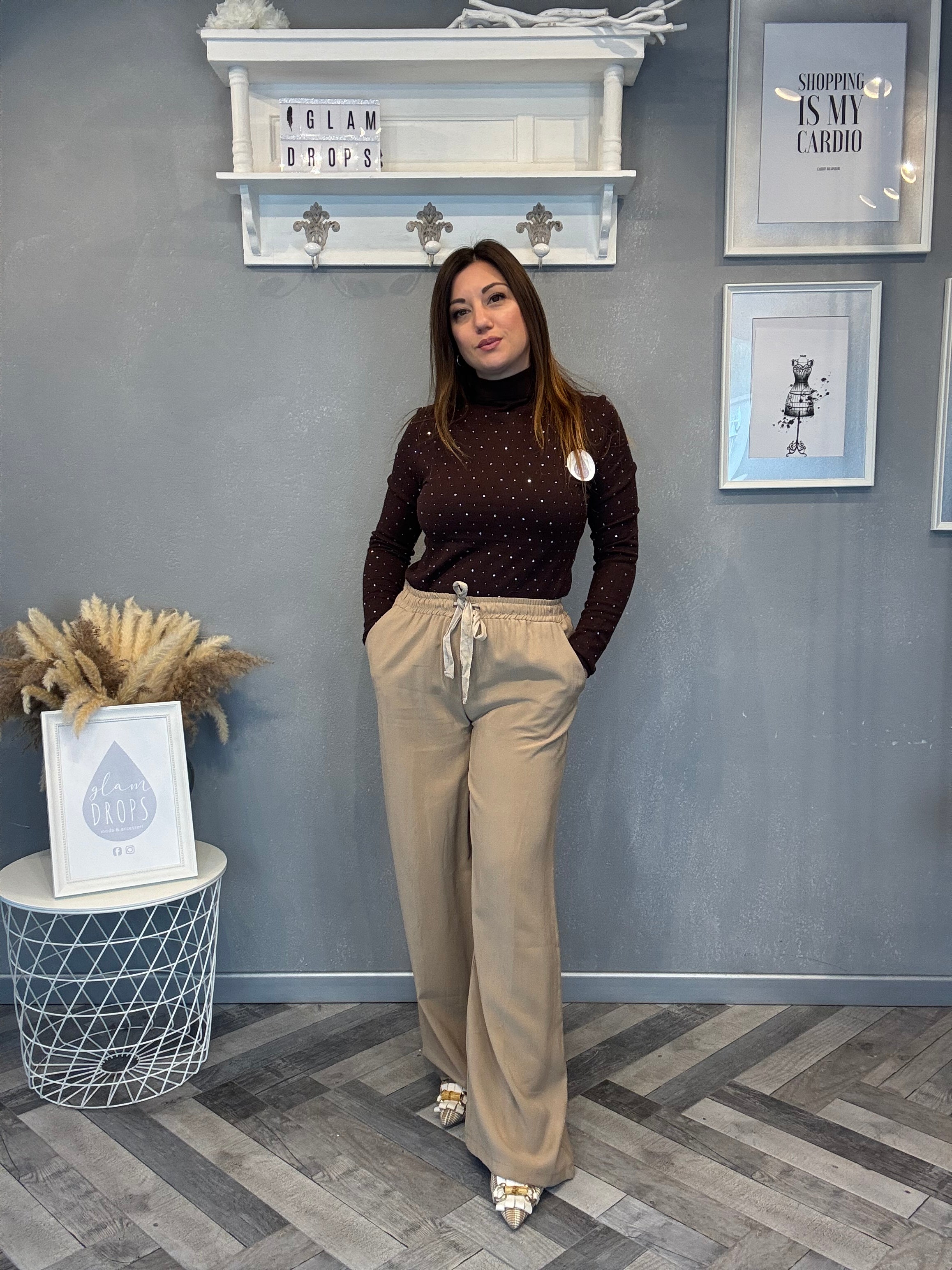 Pantalone fluido beige