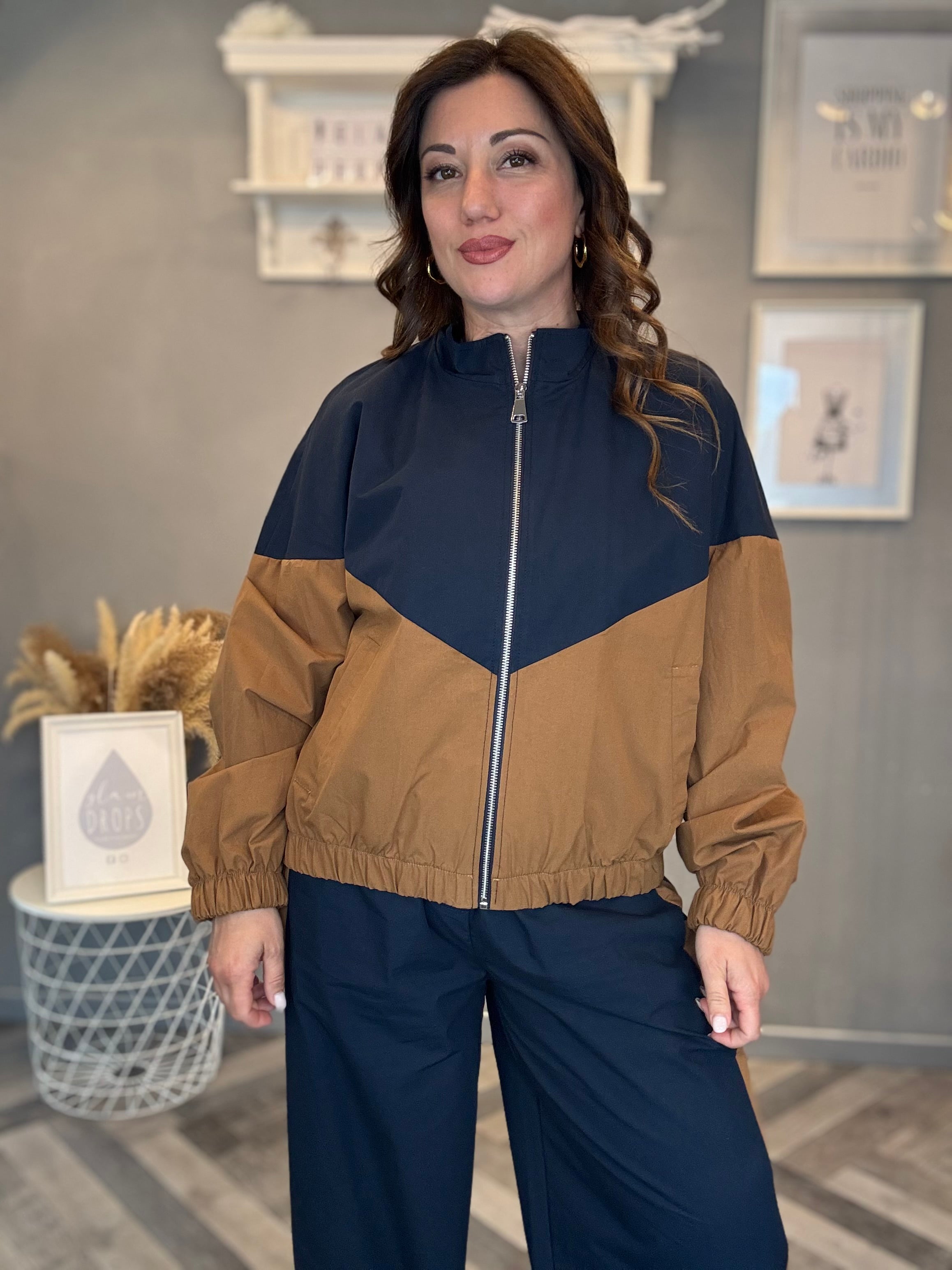 Giubbino Bicolore blu e camel