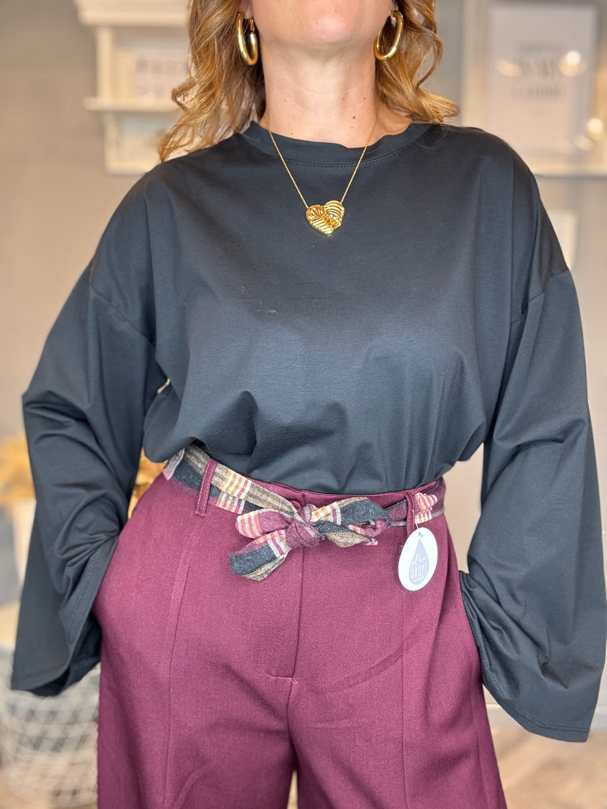 Pantalone check detail bordeaux