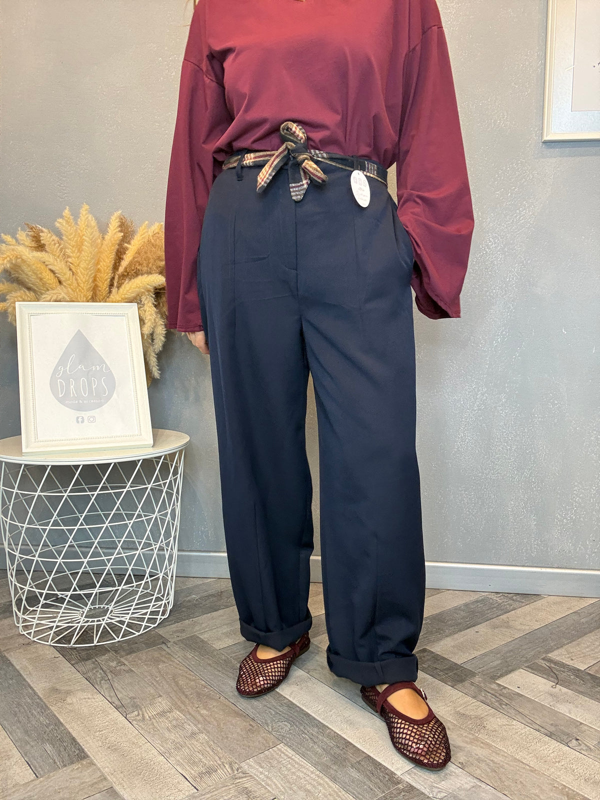 Pantalone check detail blu