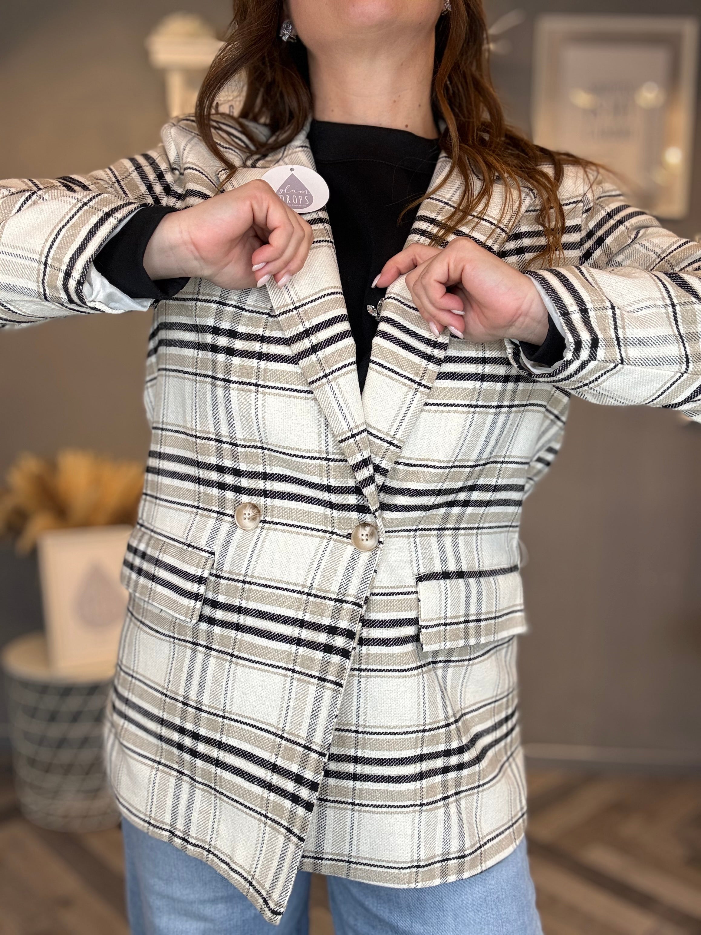 Blazer check doppiopetto burro