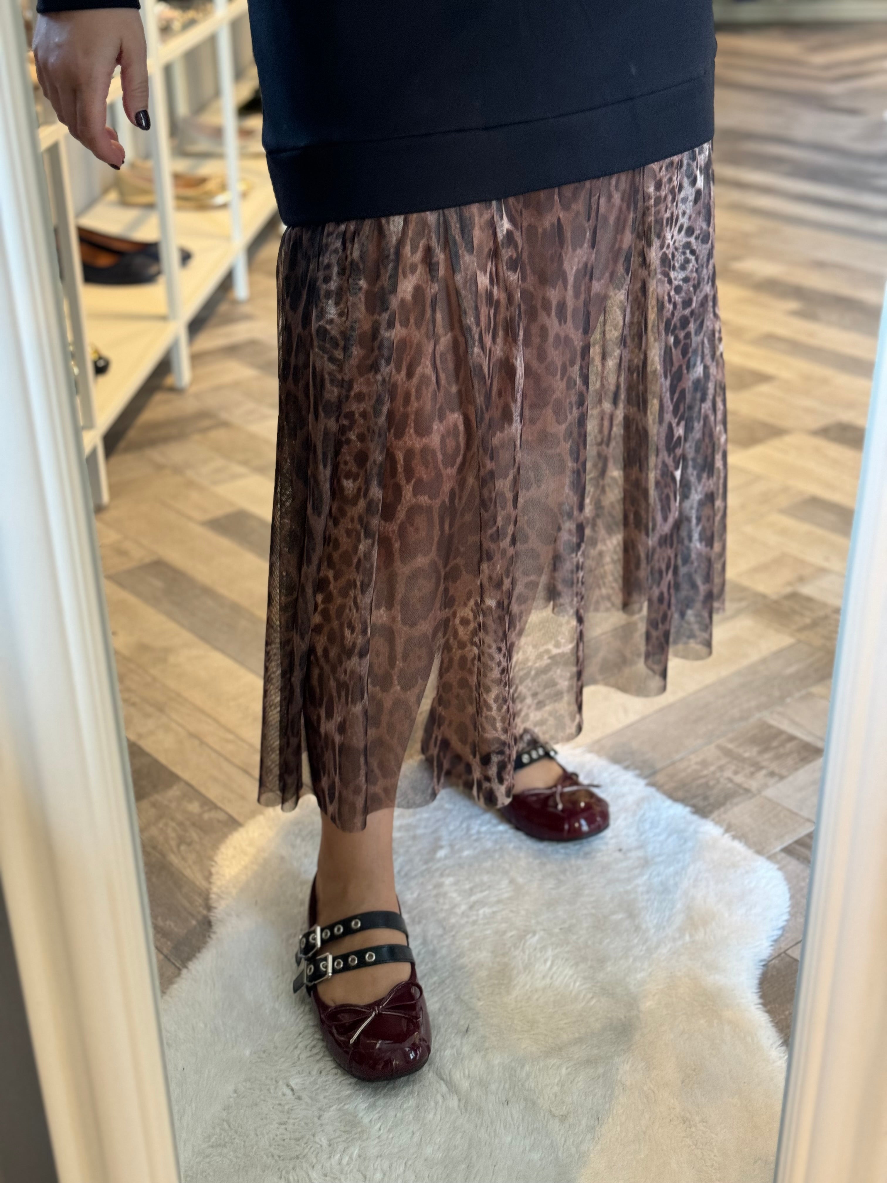 Abito felpa con tulle leopardato