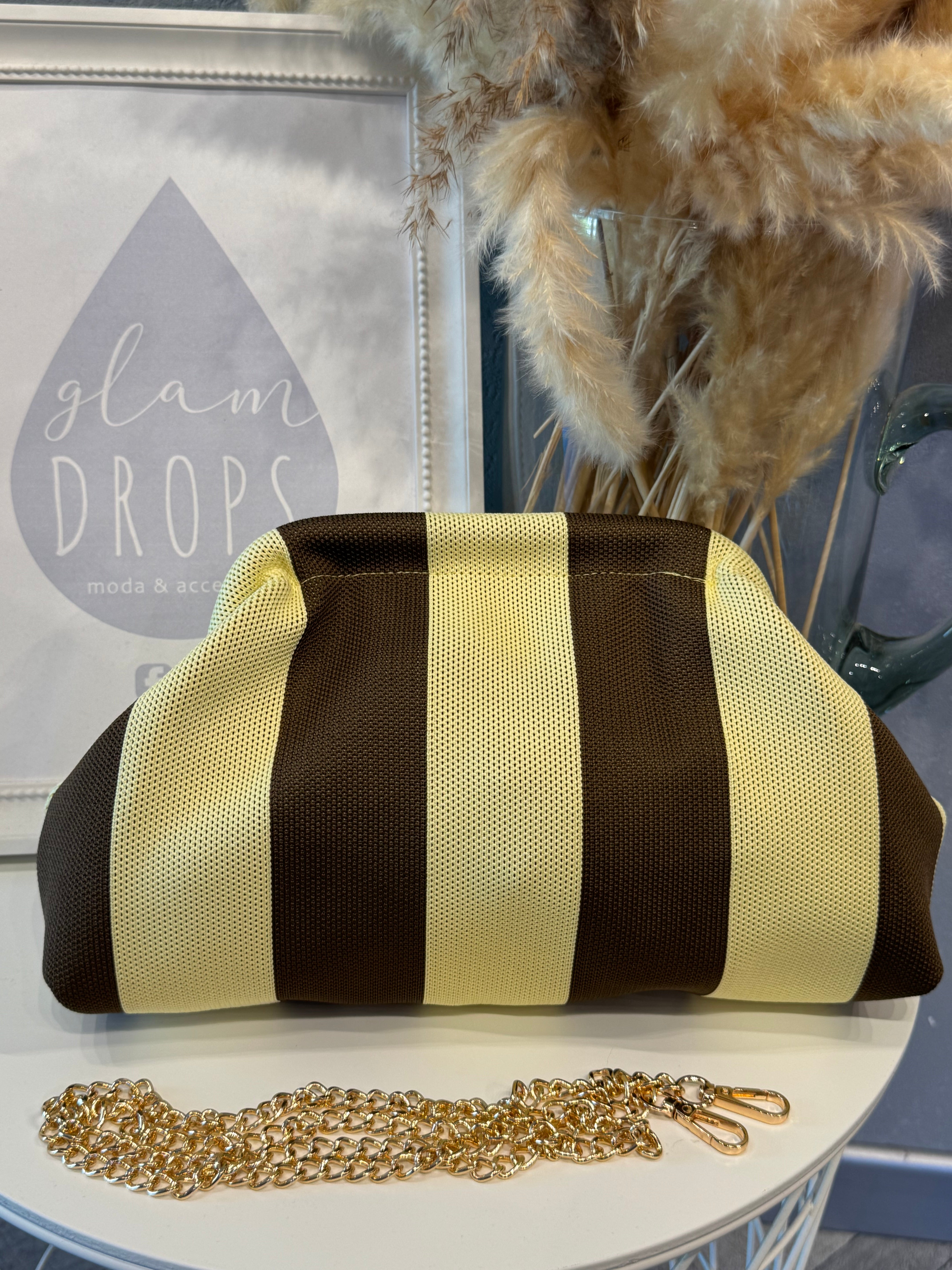 Borsa Stripe giallo pastello e moro