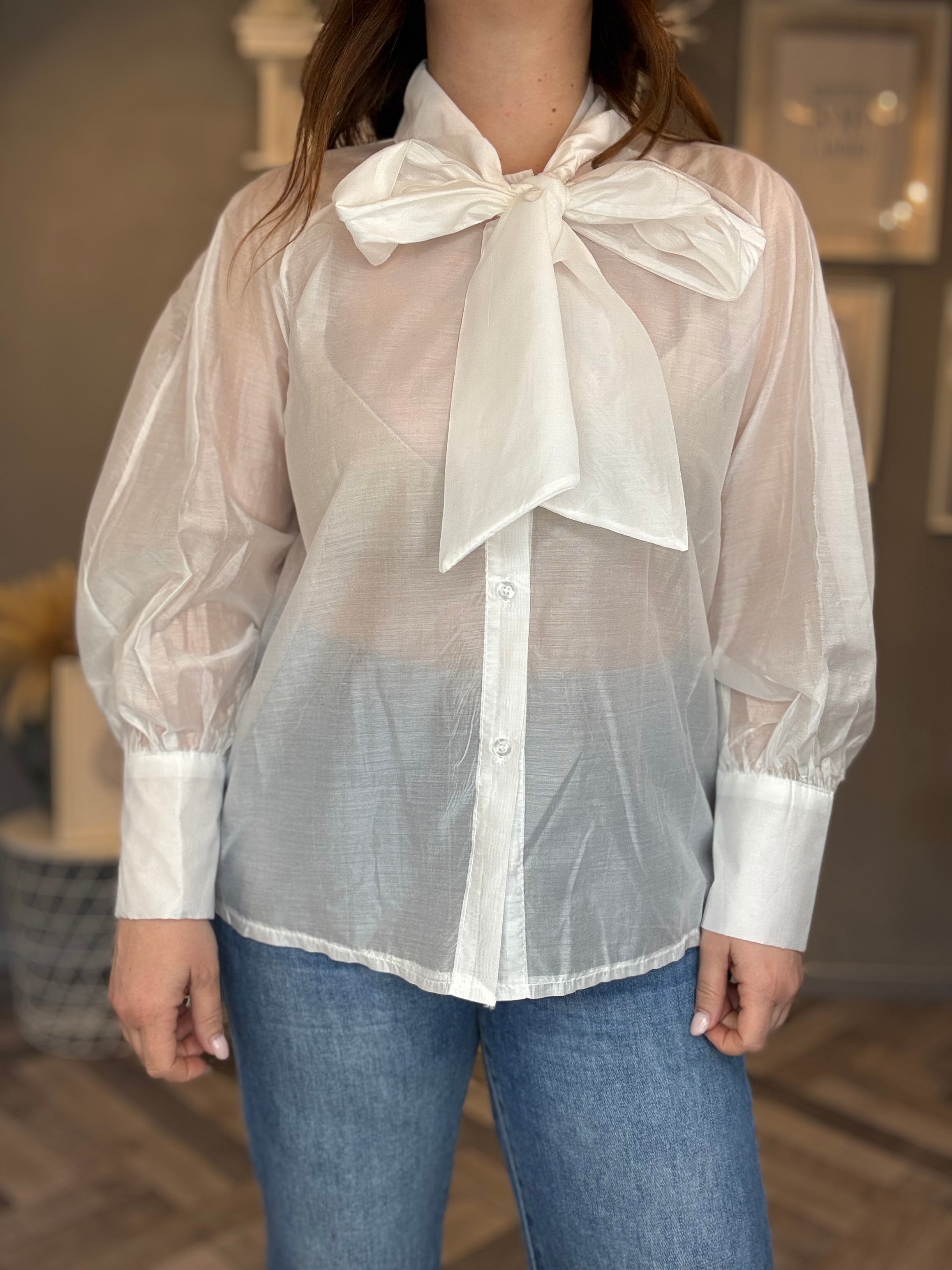 Camicia in tencel con fiocco