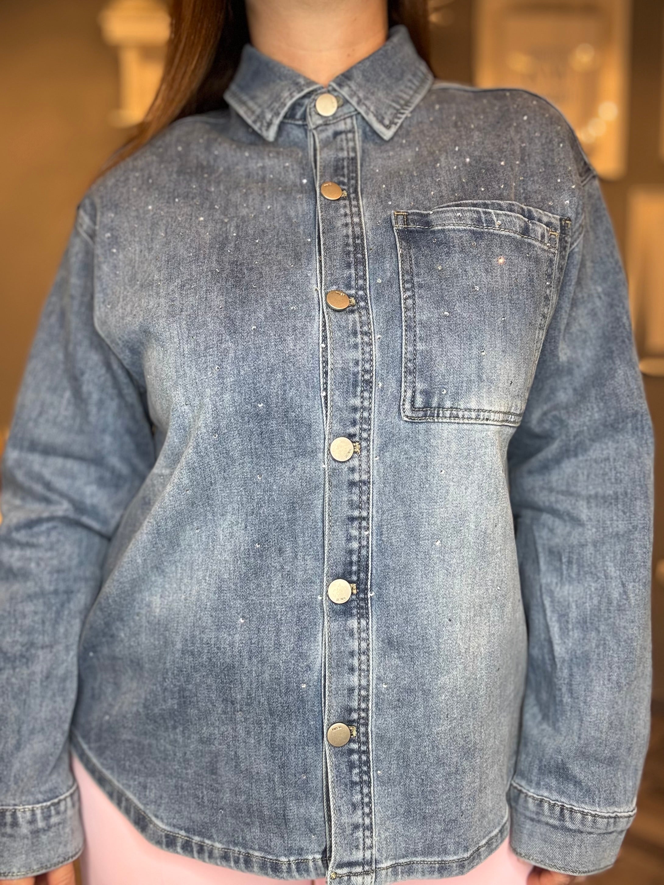 Camicia in denim con strass
