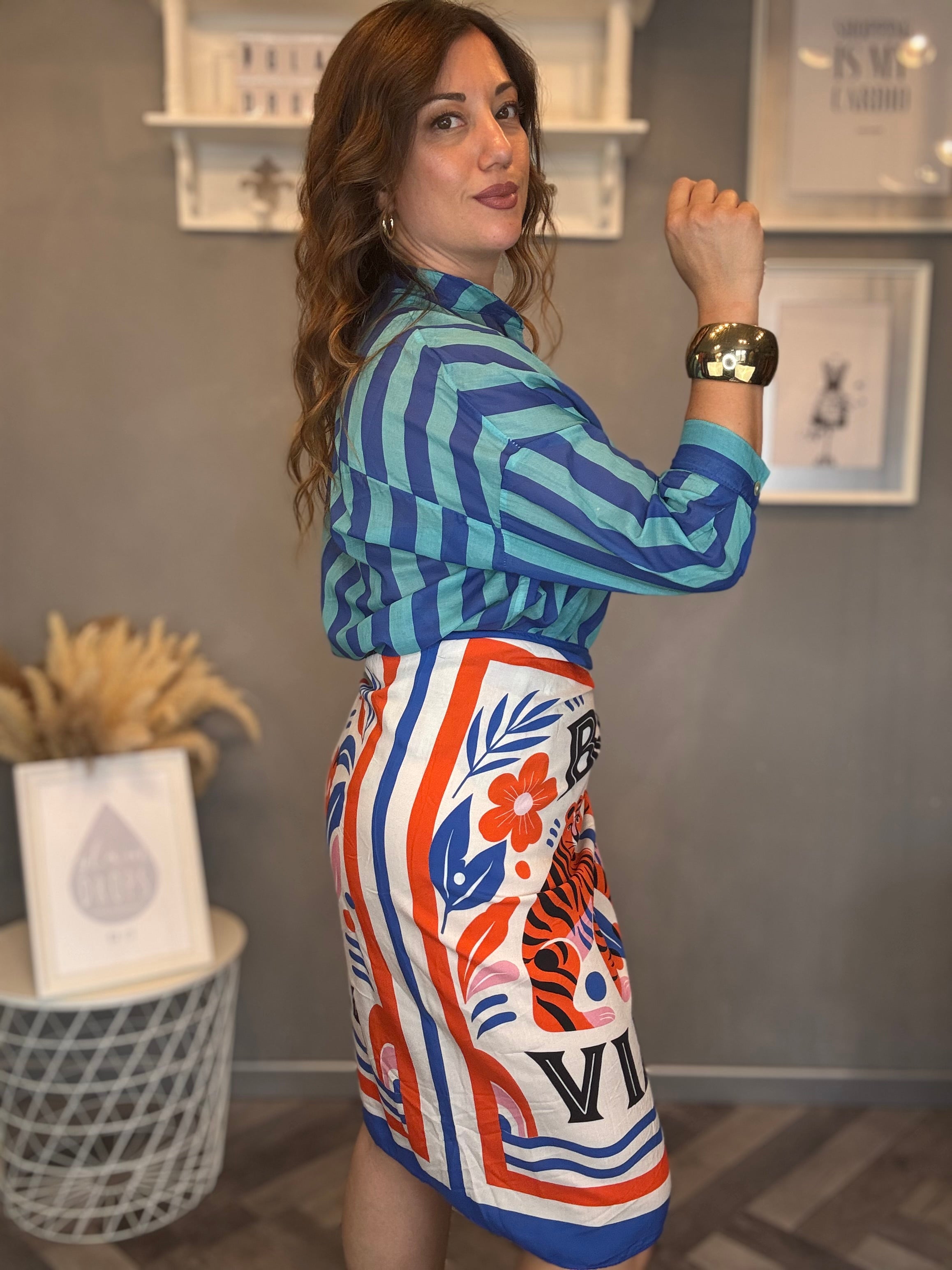 Camicia Isla Bonita righe turchese e bluette