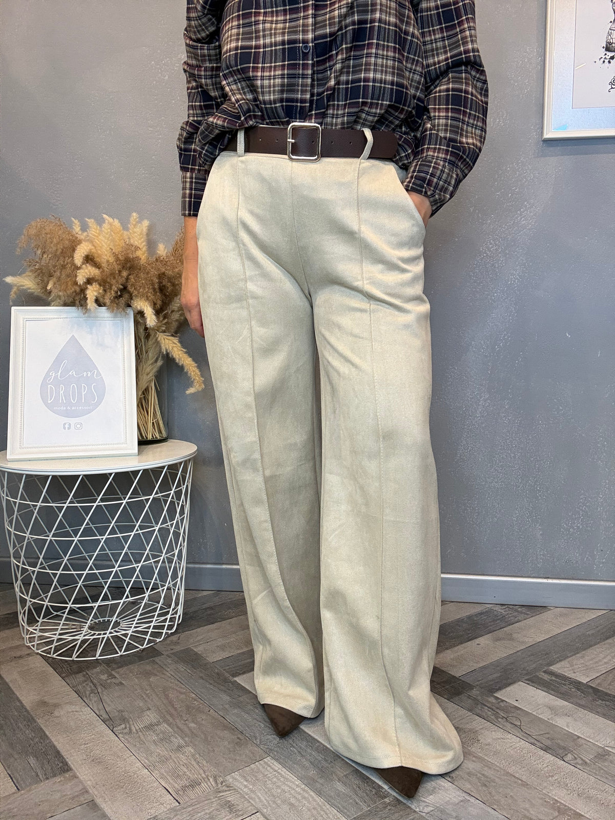 Pantalone Icon ecosuede sabbia con cintura
