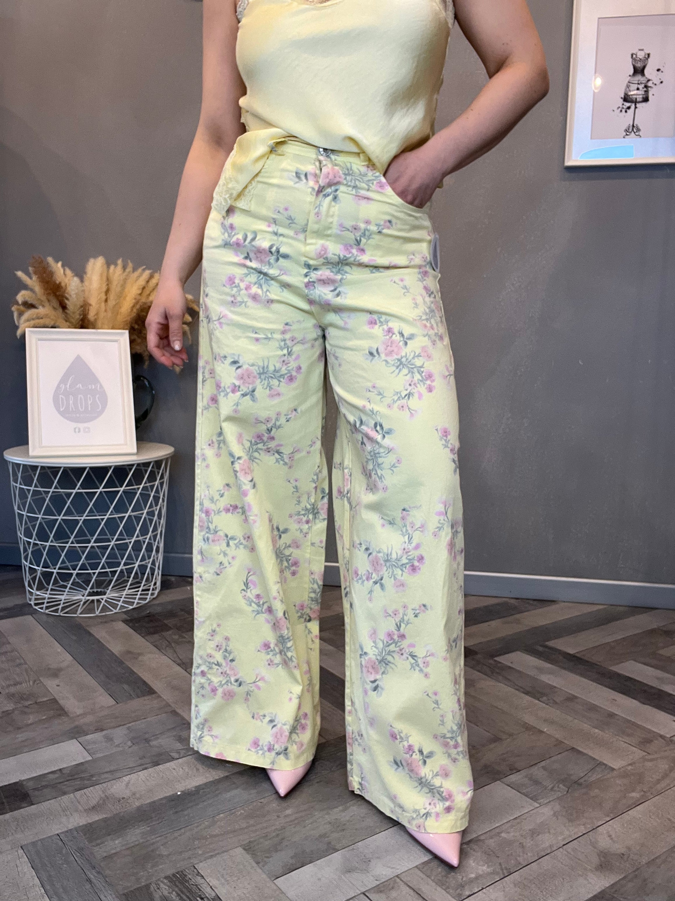 Pantalone Flower Pastel giallo pastello