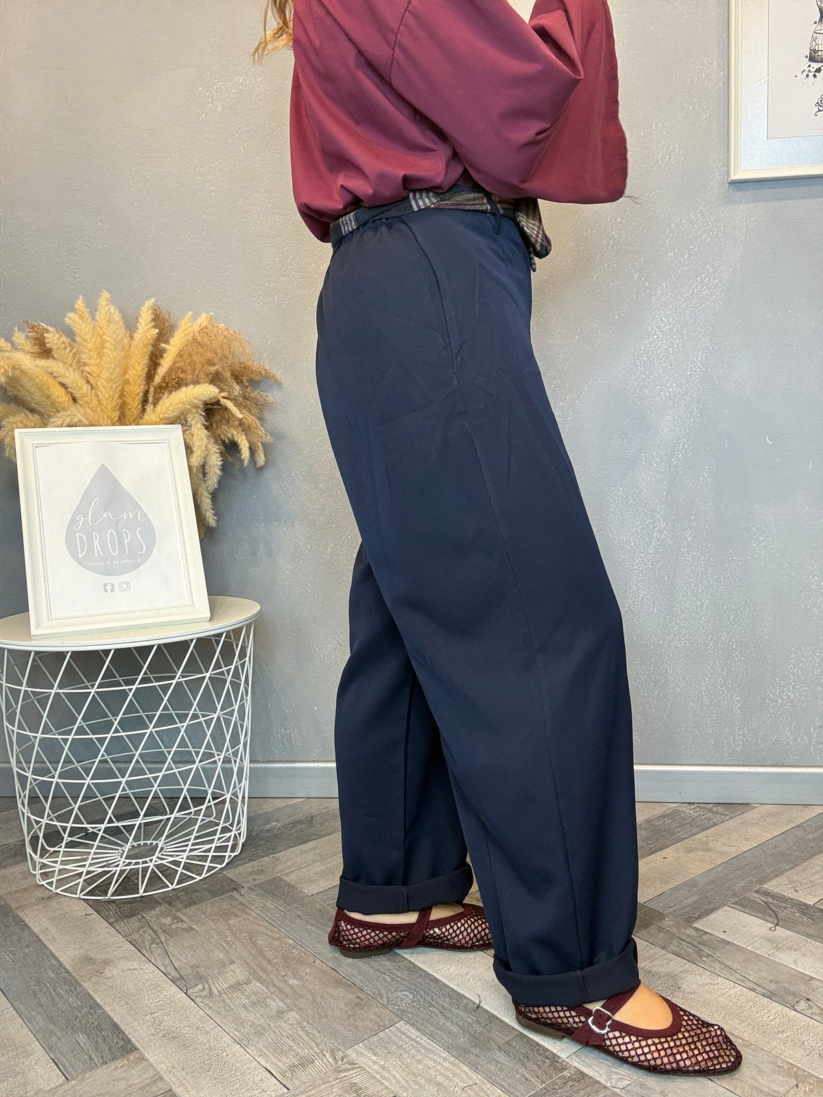 Pantalone check detail blu