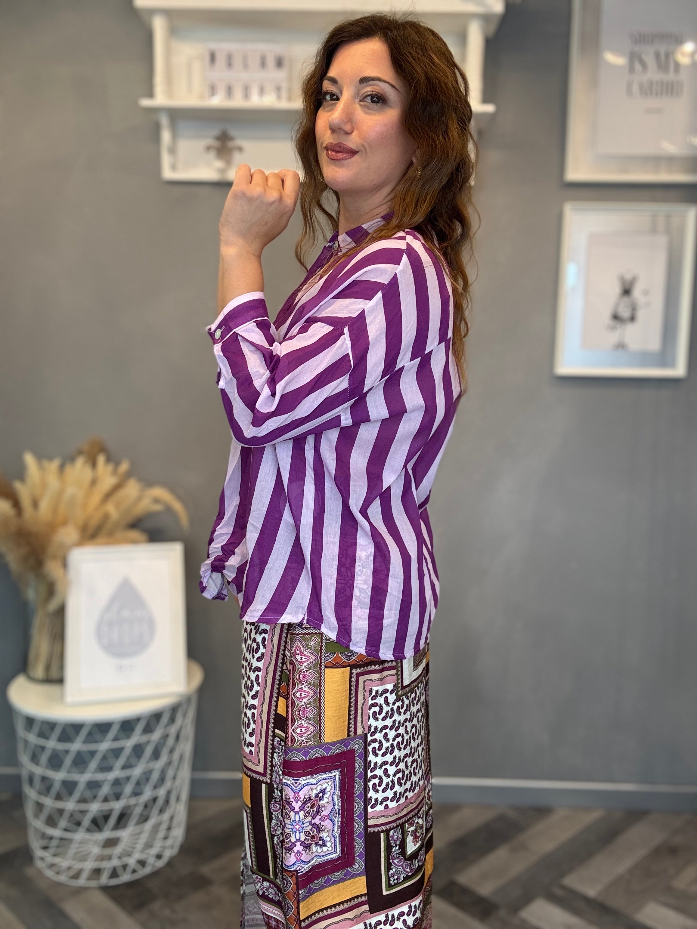 Camicia Isla Bonita righe viola e lilla