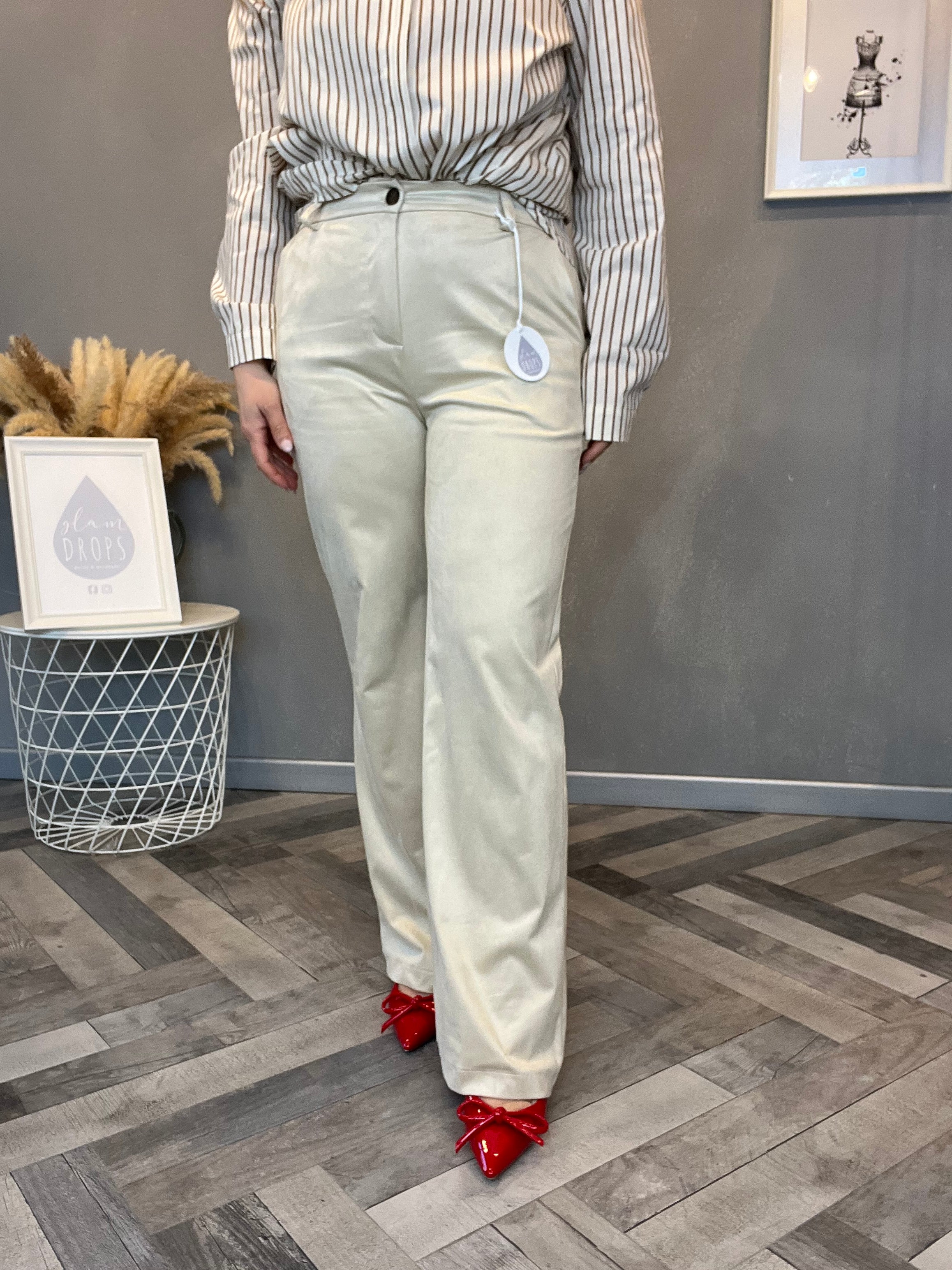 Pantalone eco suede flare burro