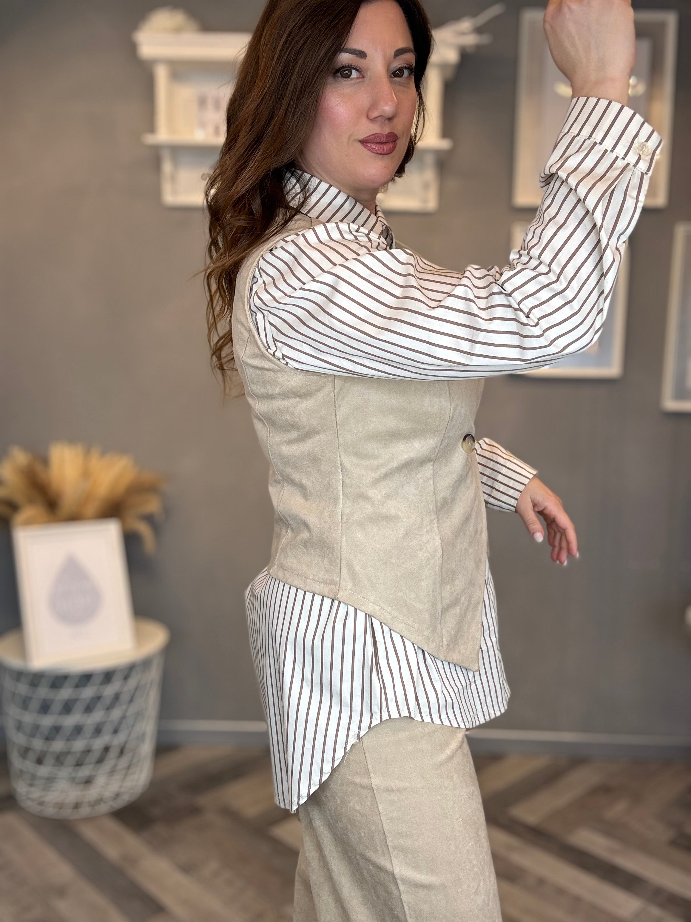 Gilet eco suede soft beige