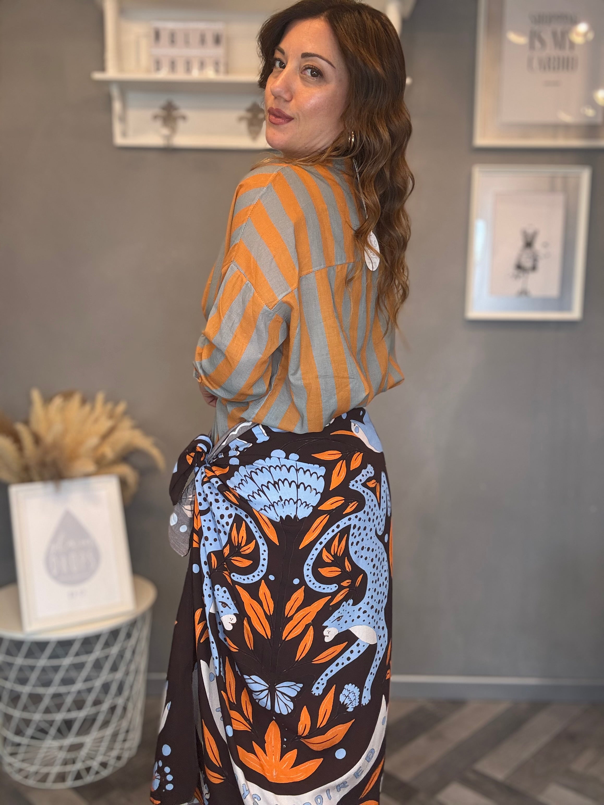 Camicia Isla Bonita righe arancio e menta