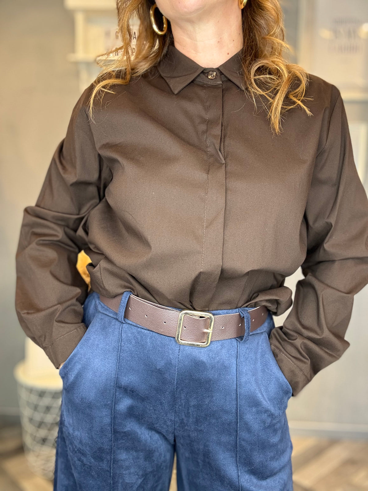 Pantalone Icon ecosuede blu con cintura