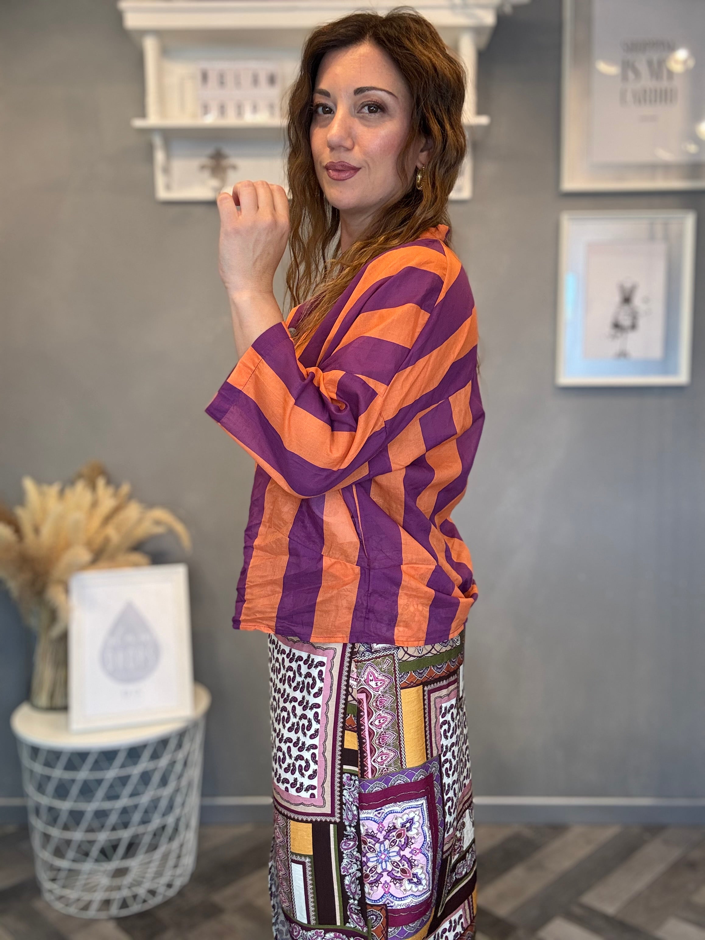 Camicia Isla Bonita coreana bande viola e arancio