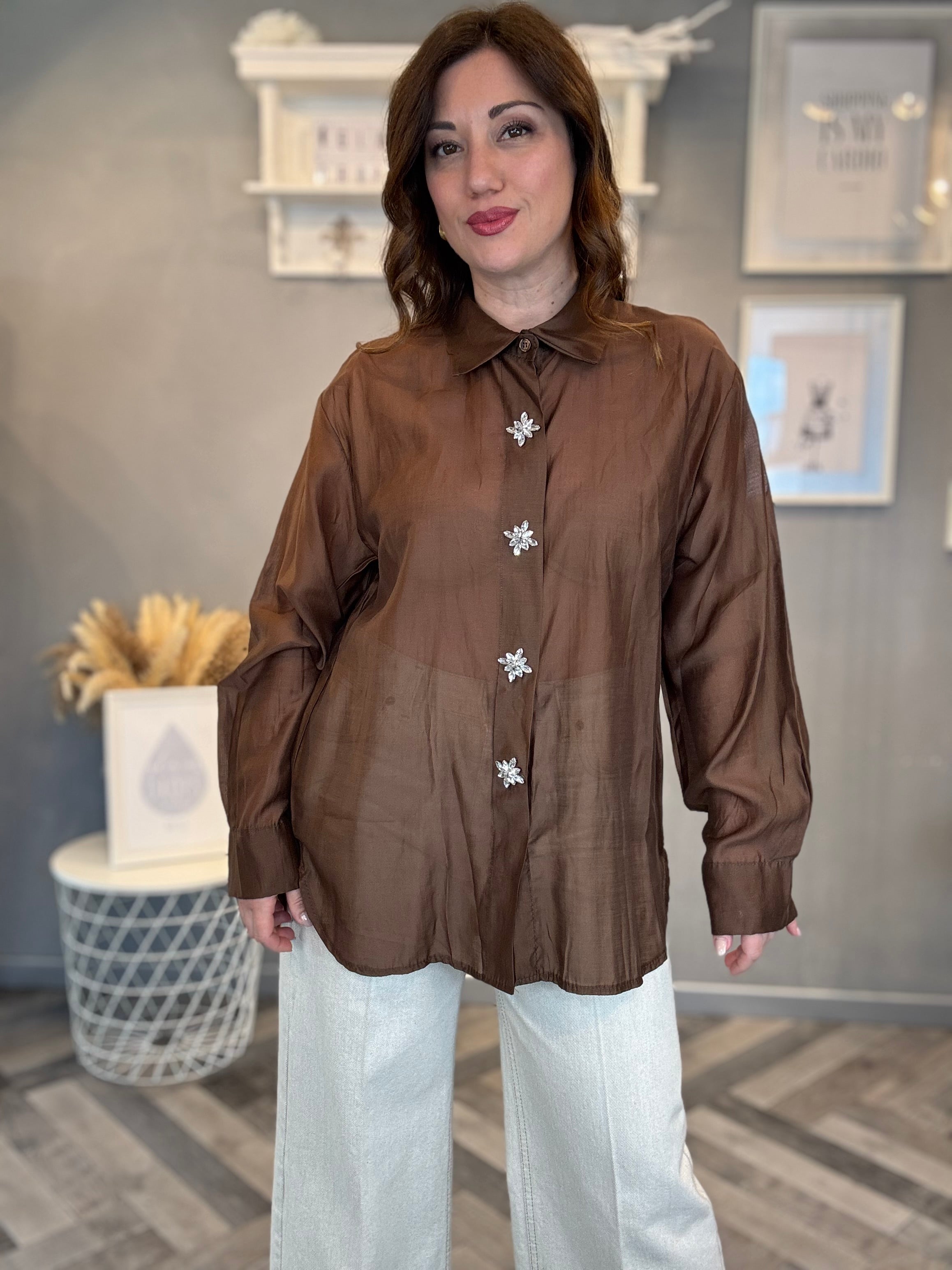 Camicia gioiello in tencel cioccolato
