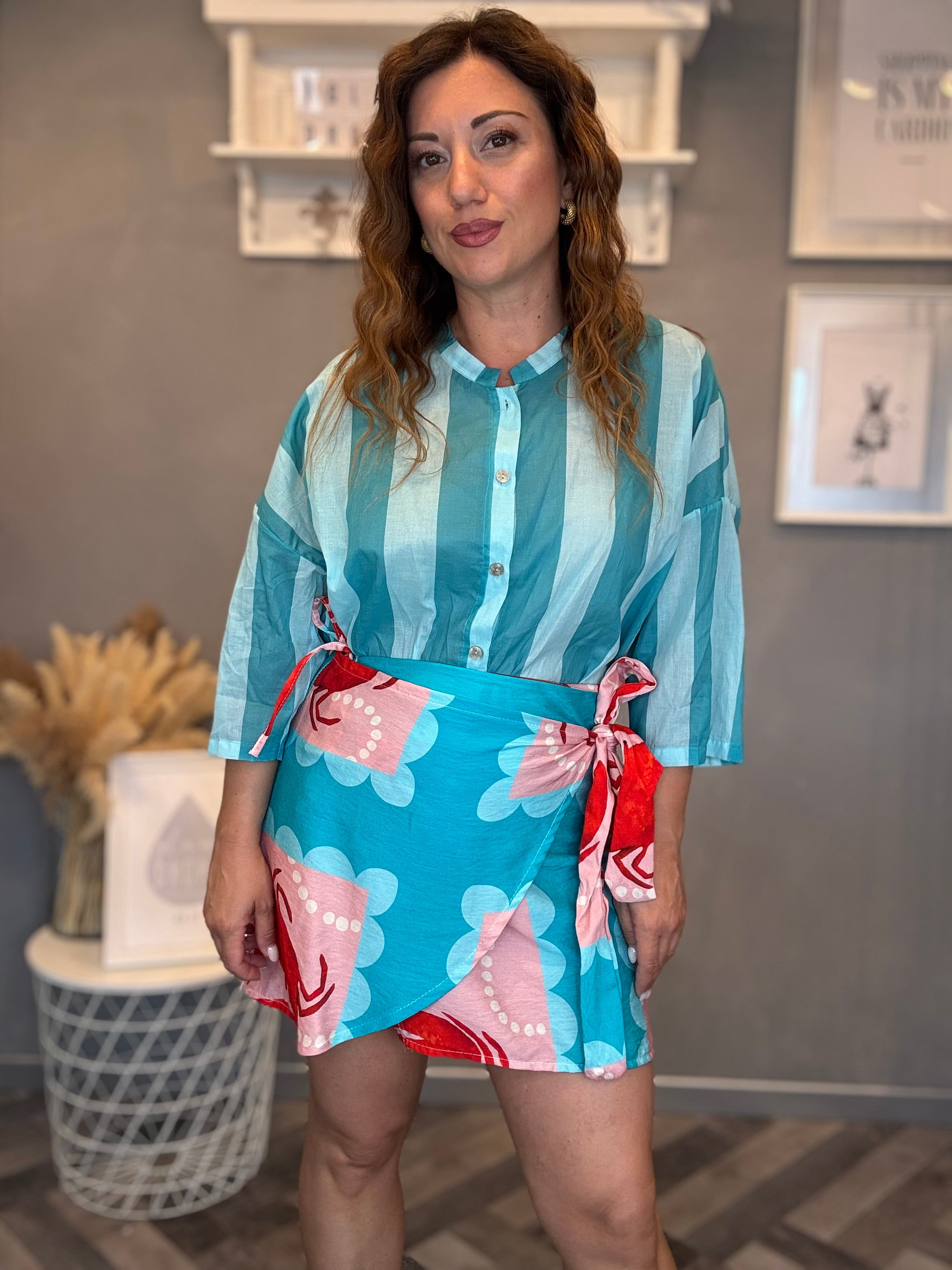 Camicia Isla Bonita coreana bande turchese