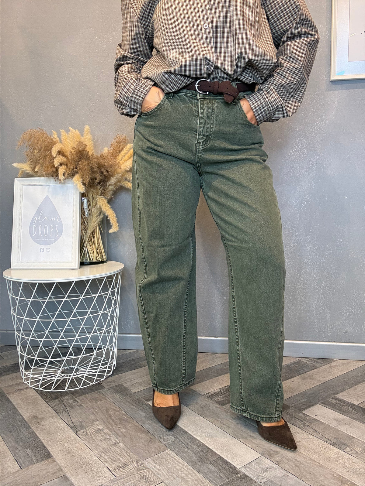 Jeans Urban barrel verde militare