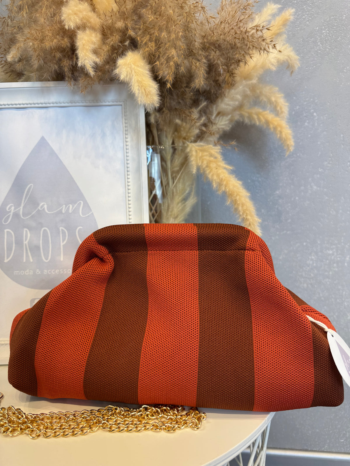 Borsa Stripe mattone e cioccolato