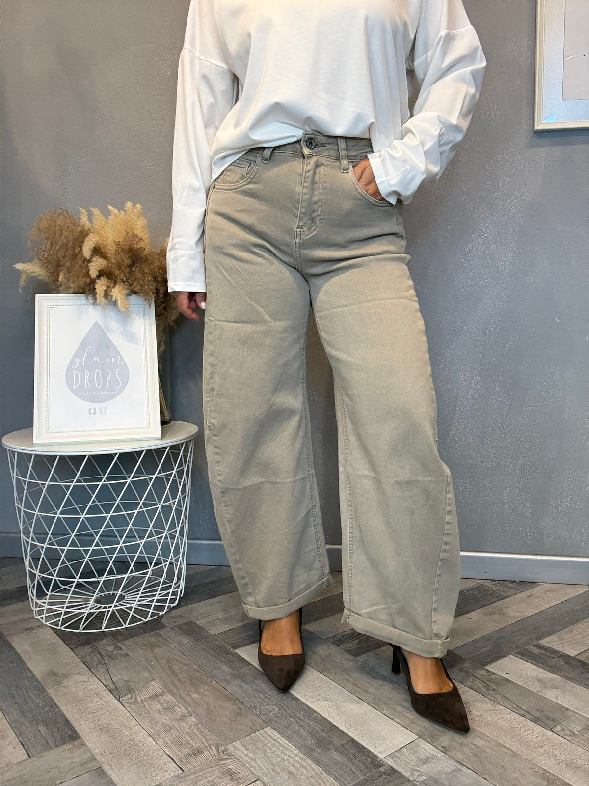Jeans barrel soft beige