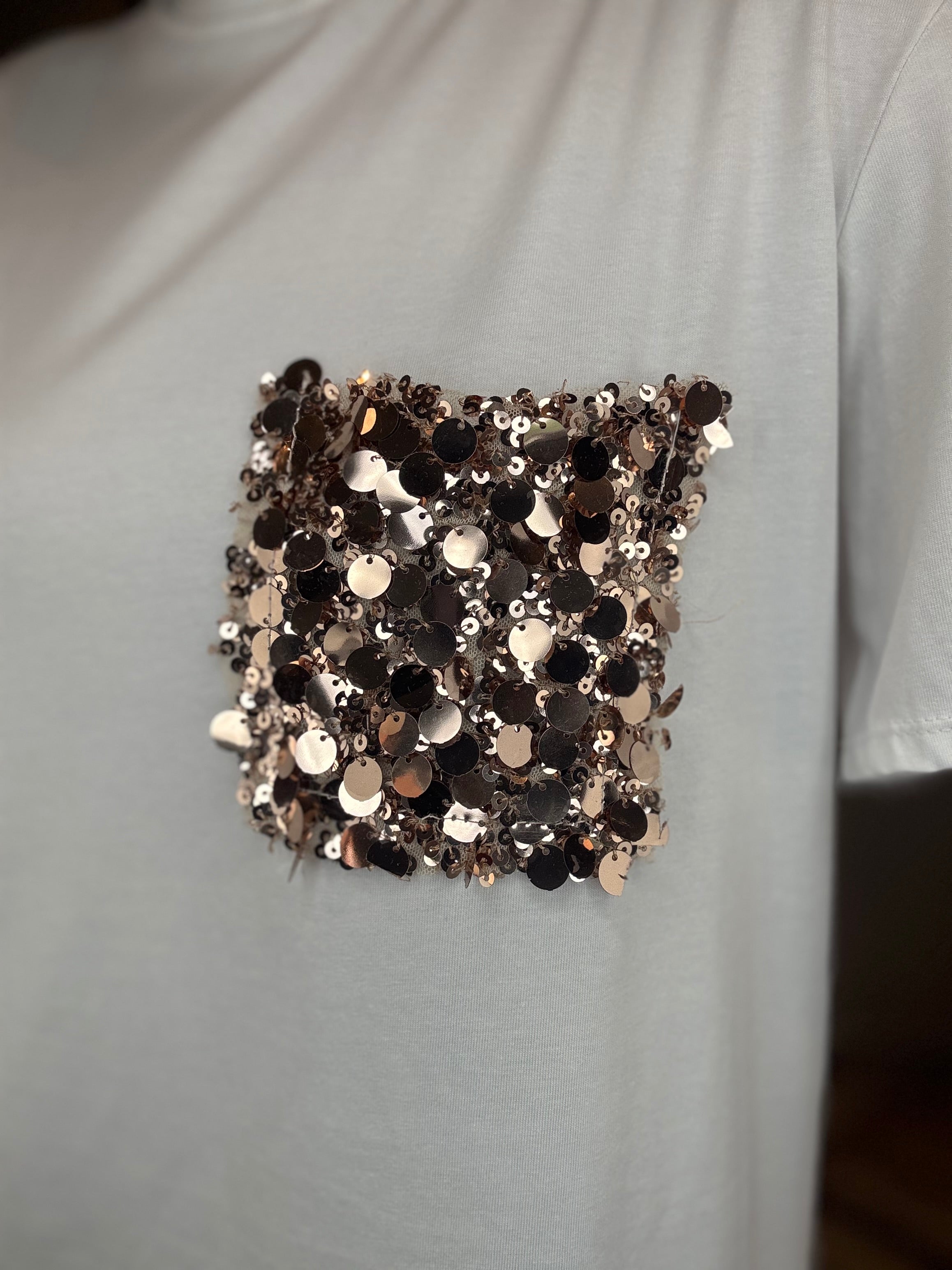 T-shirt tasca paillettes oro rosa