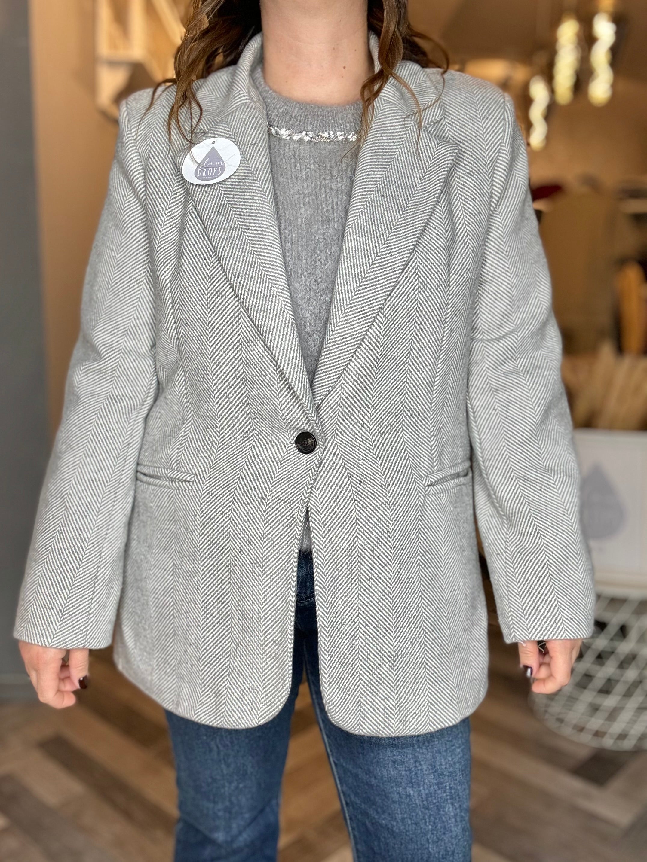 Giacca cappotto spigata teddy grigia