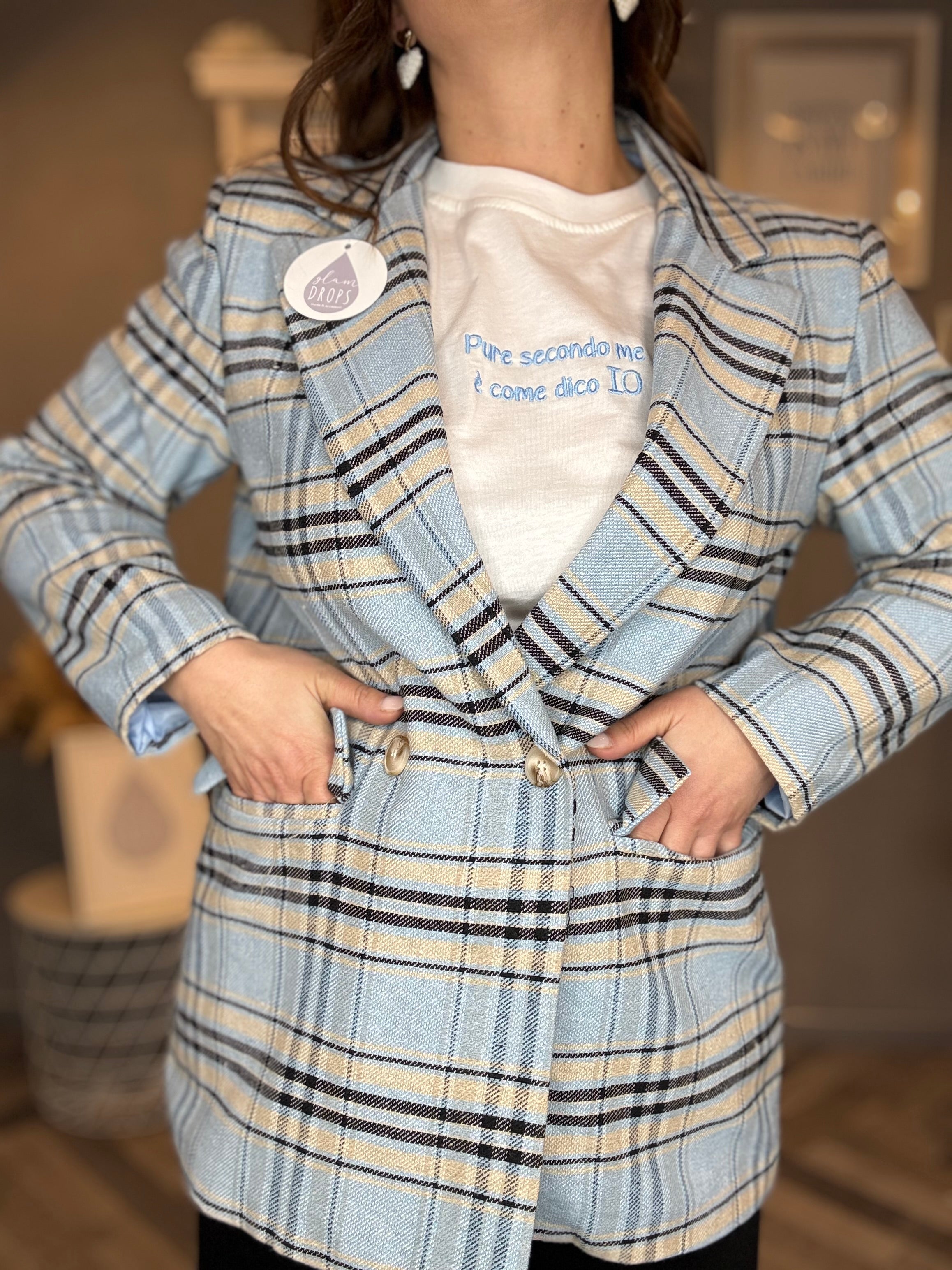 Blazer check doppiopetto celeste