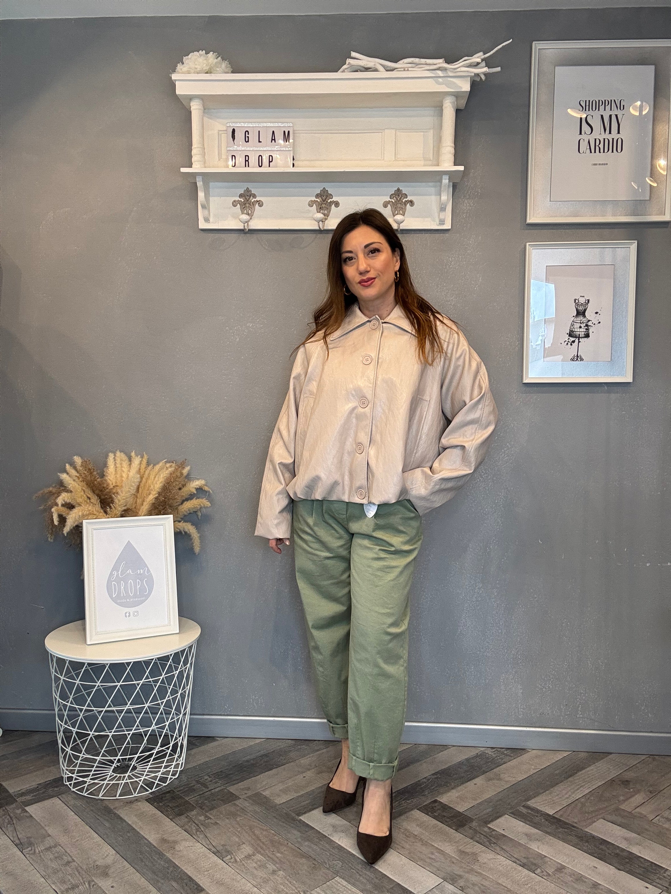 Giacca bomber in ecopelle beige