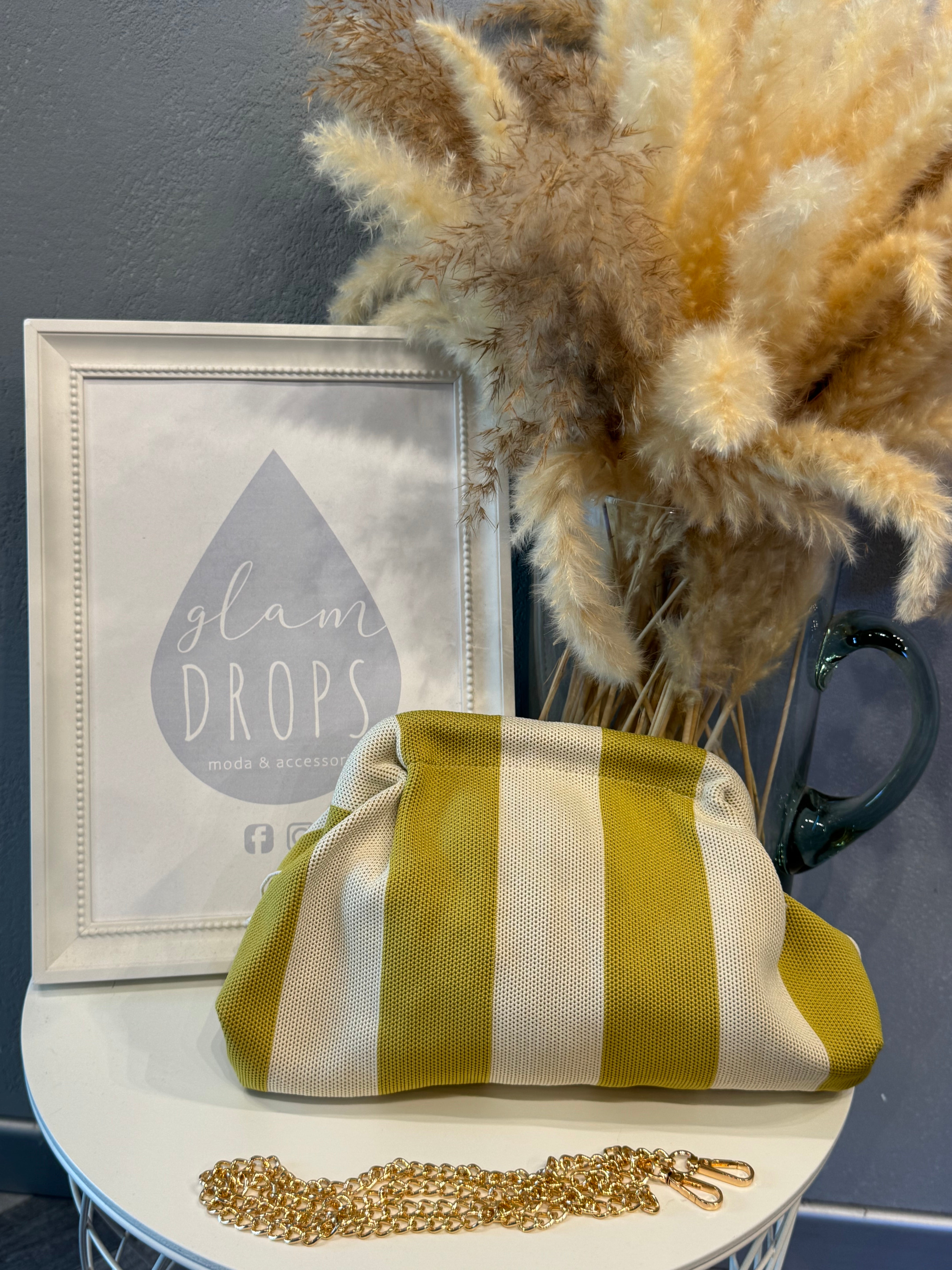 Borsa Stripe verde acido e bianco