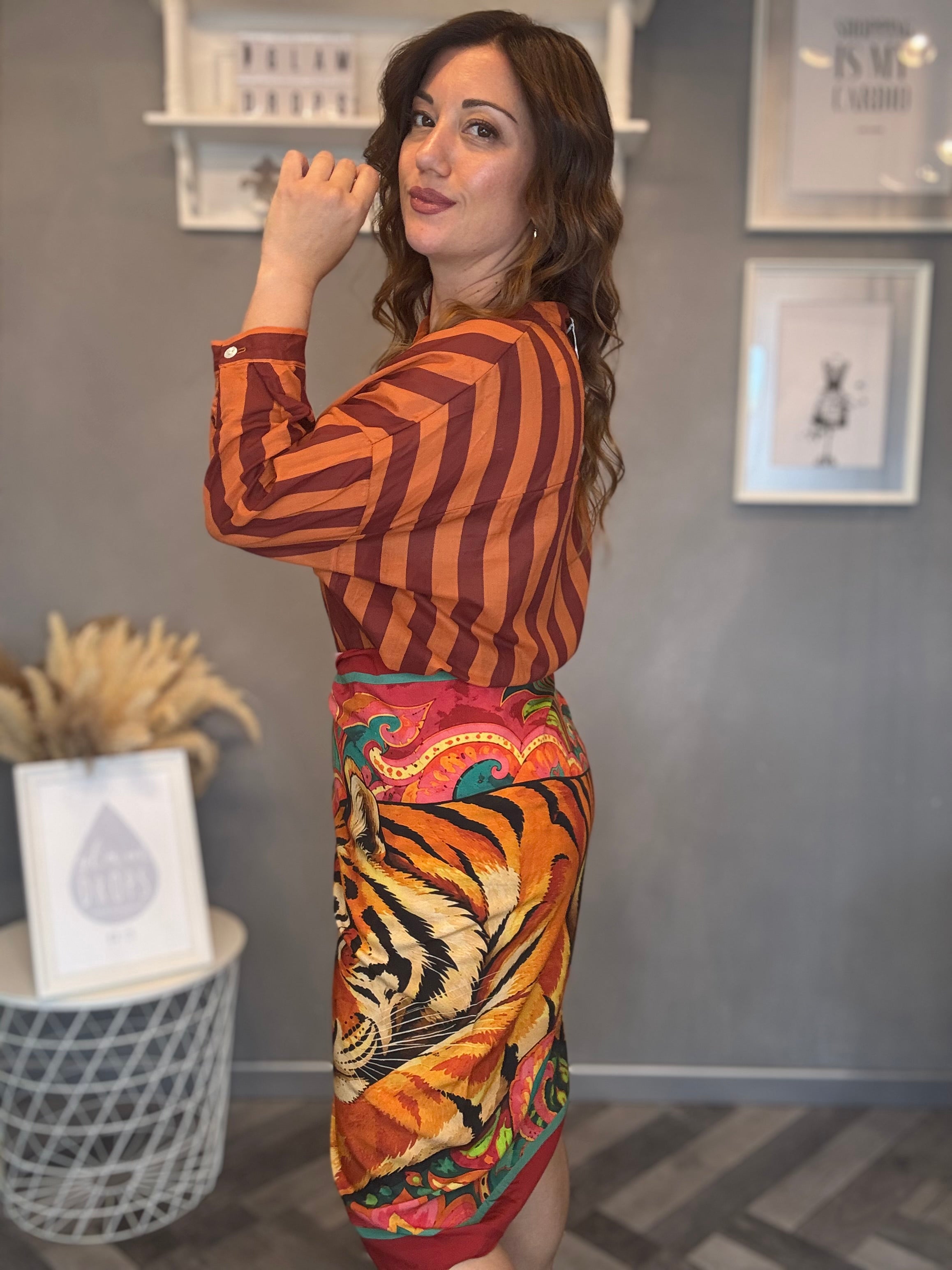 Camicia Isla Bonita righe arancio e India