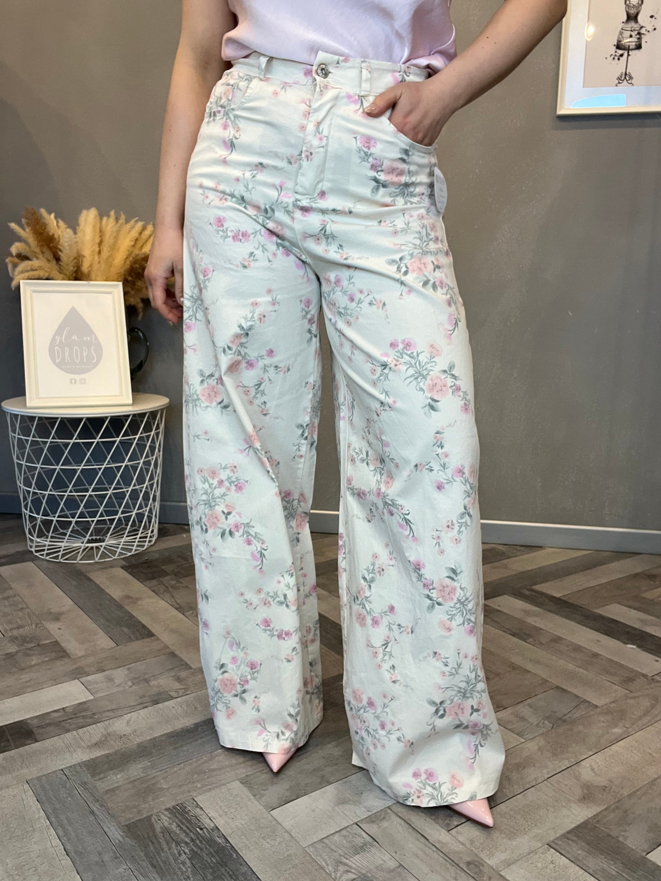 Pantalone Flower Pastel bianco
