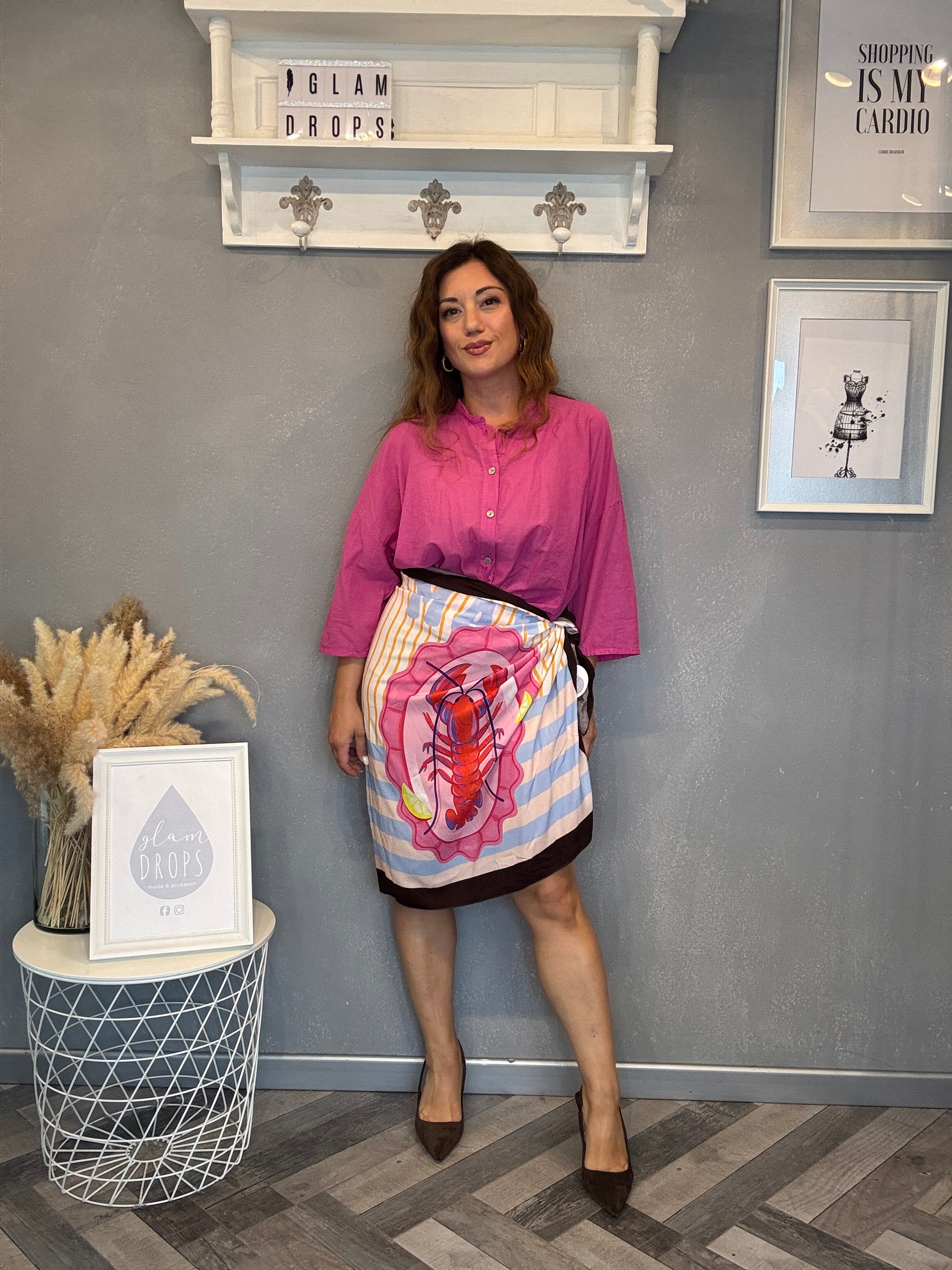 Camicia in mussola manica 3/4 fucsia