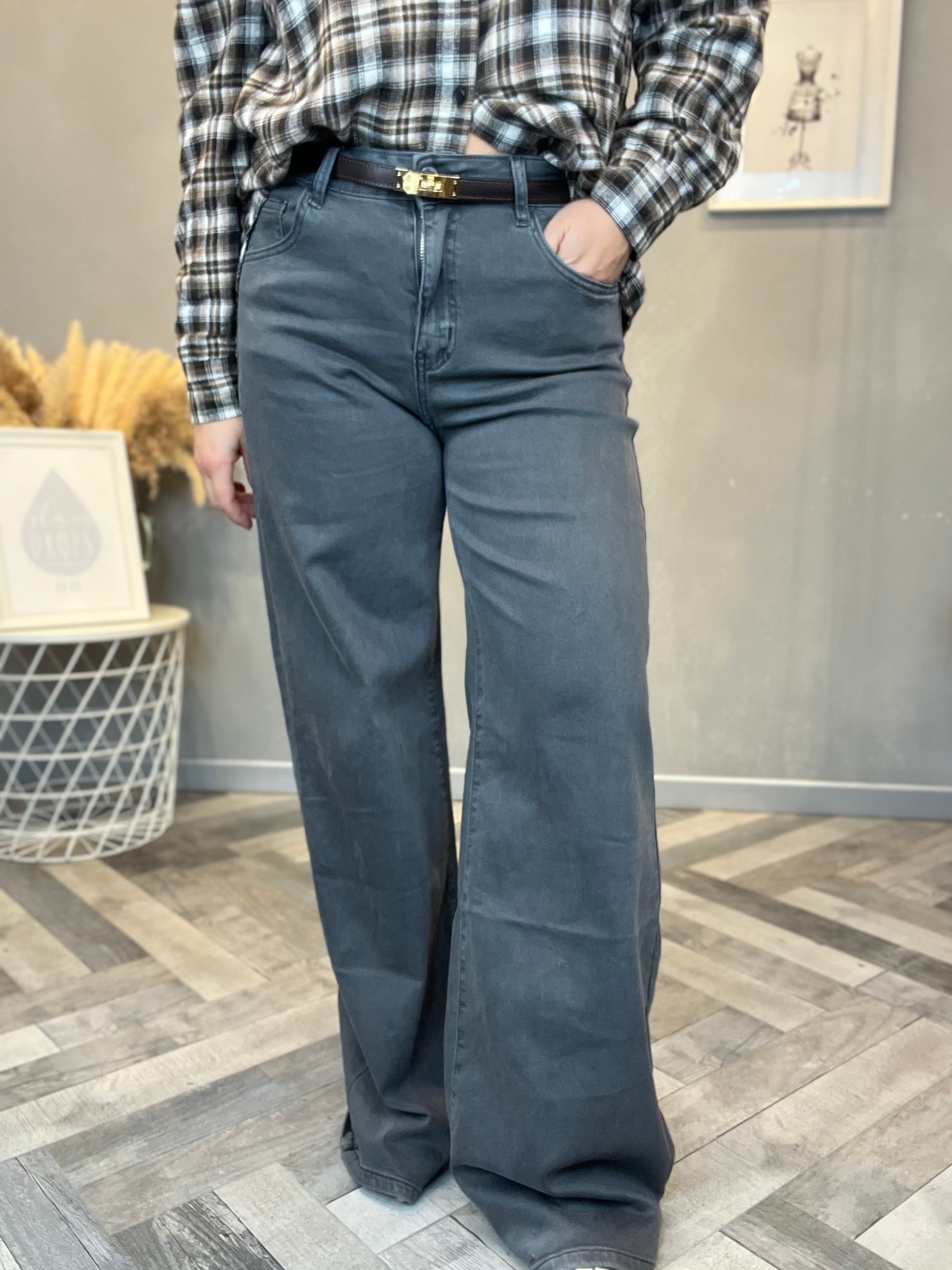 Jeans wide leg grigio
