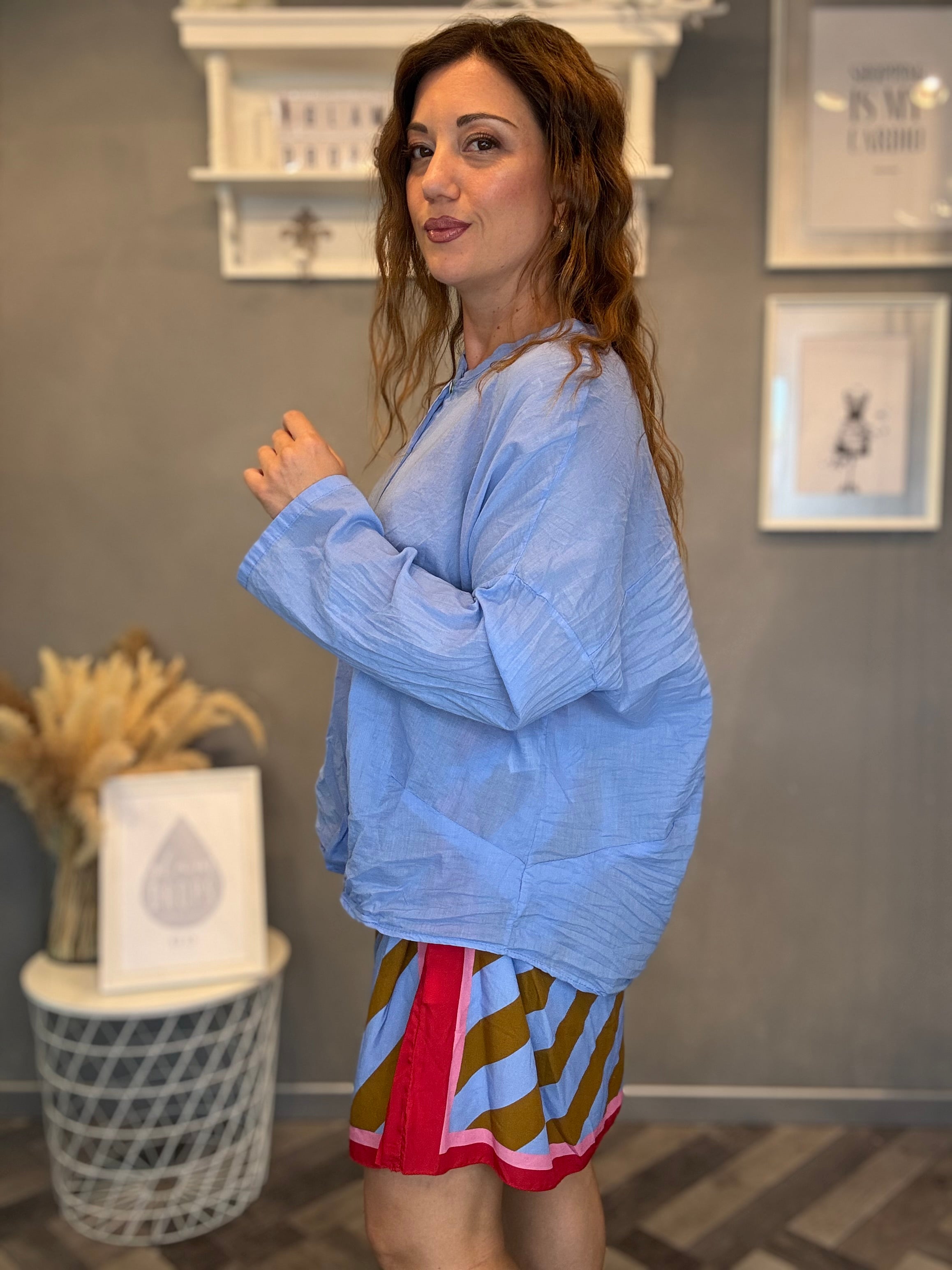 Camicia in mussola manica lunga celeste