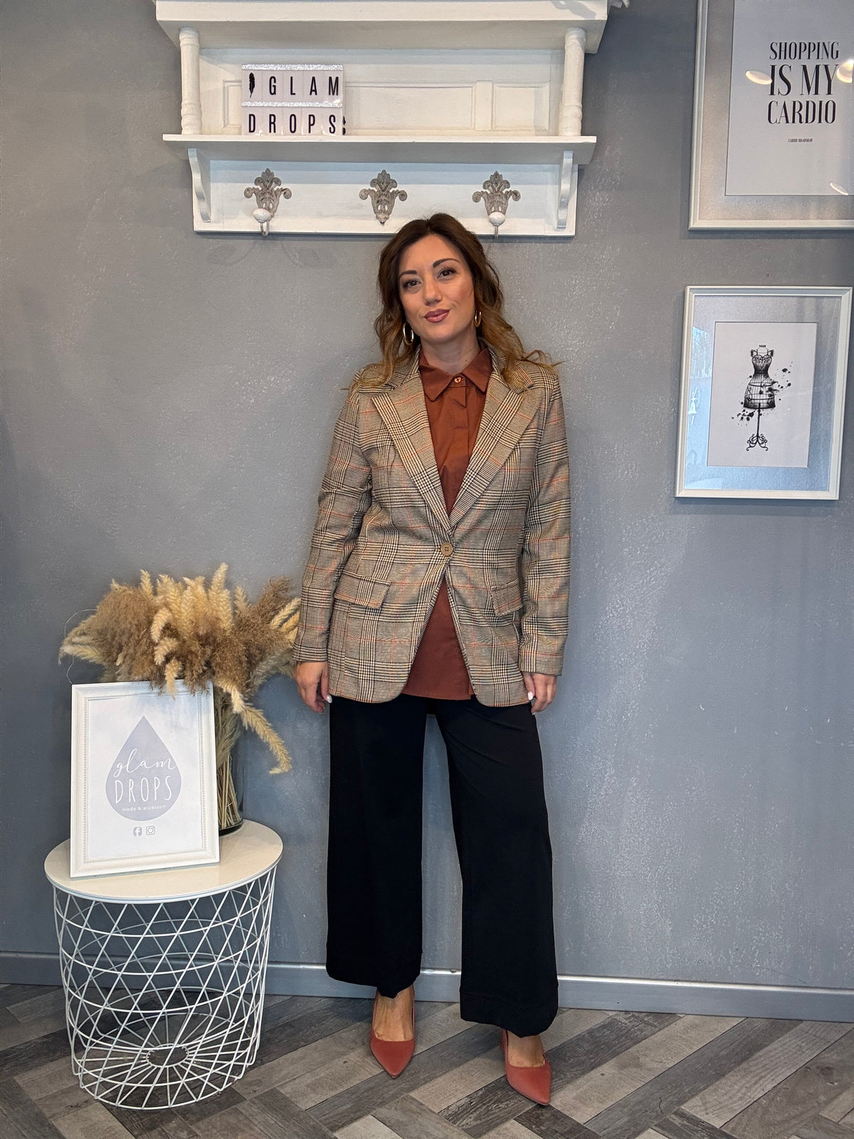 Blazer check principe di Galles ruggine