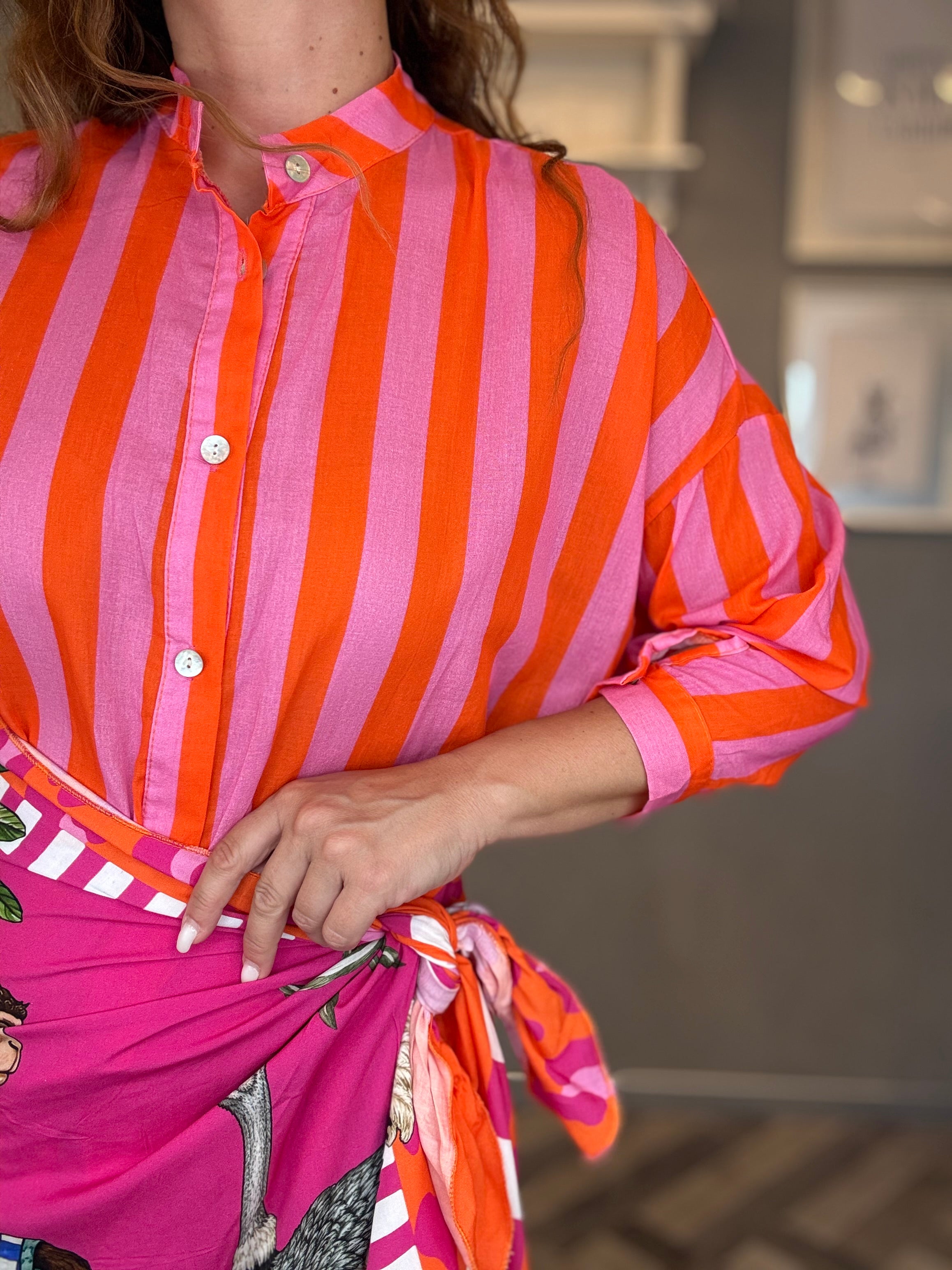 Camicia Isla Bonita righe arancio e rosa