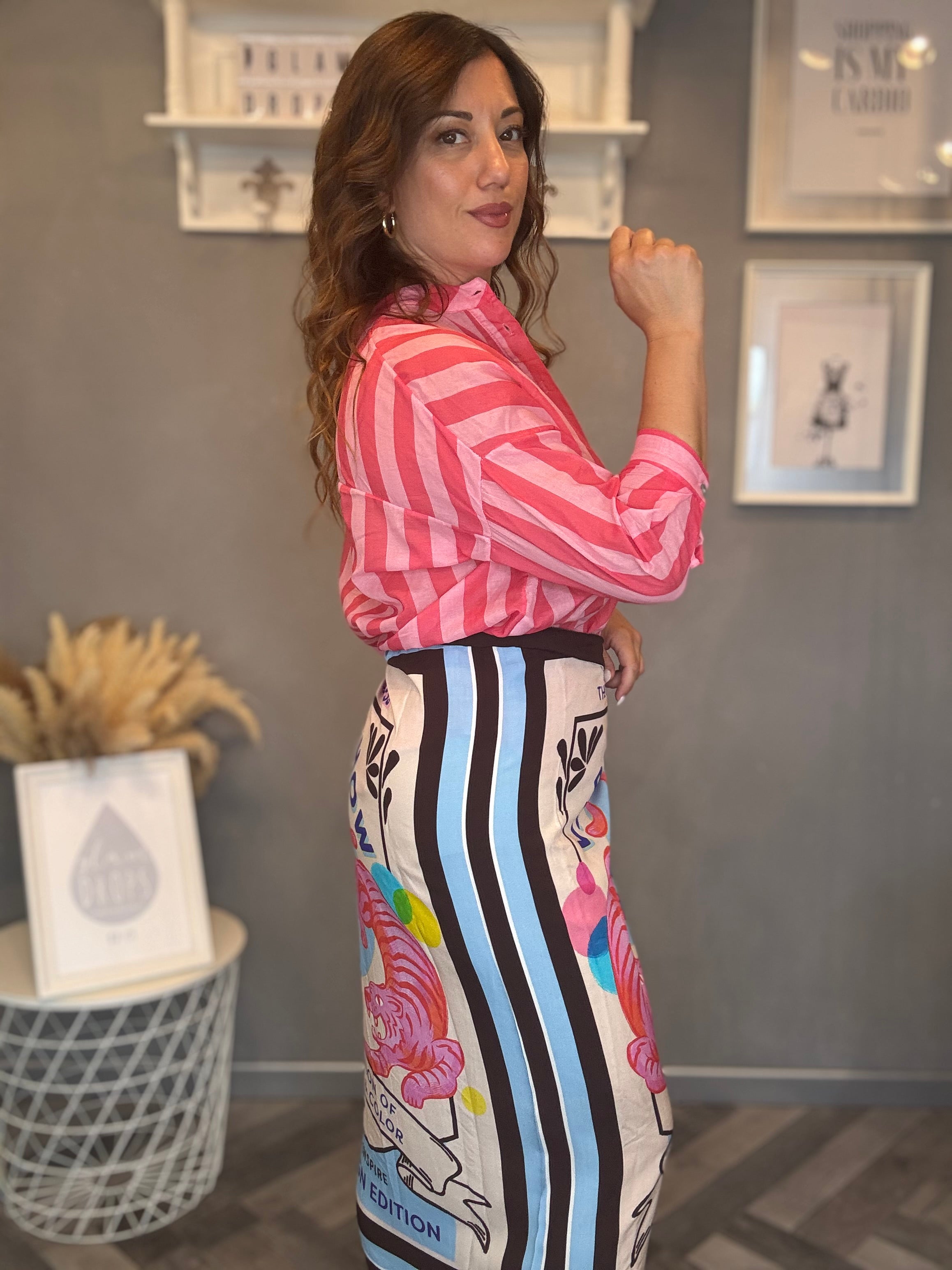 Gonna pareo Isla Bonita midi tigri rosa e celeste