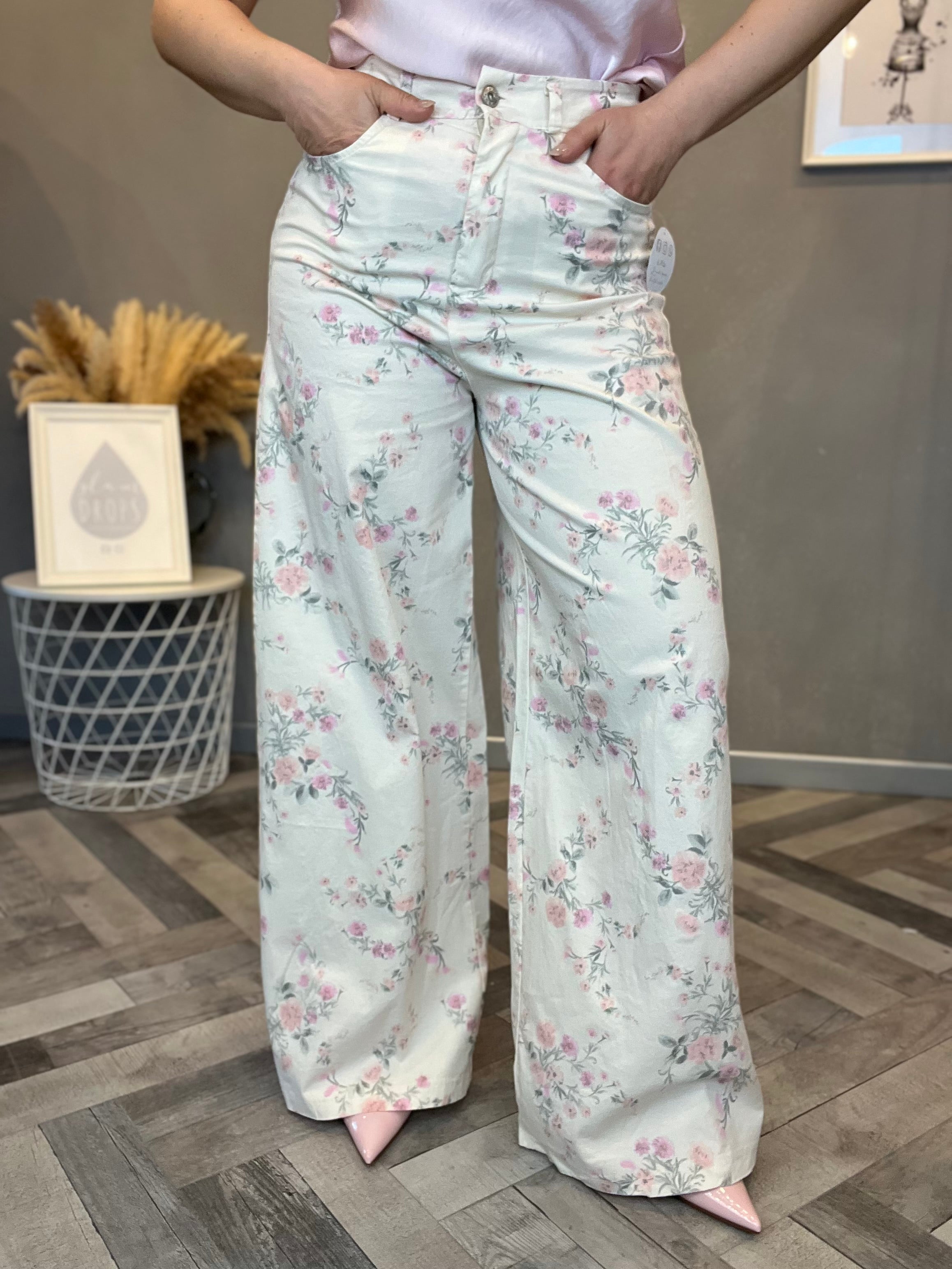 Pantalone Flower Pastel bianco