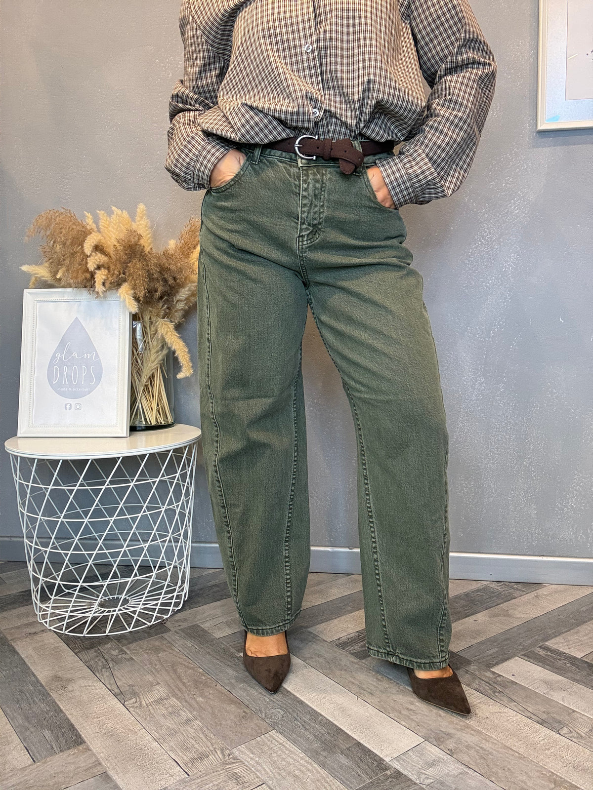 Jeans Urban barrel verde militare