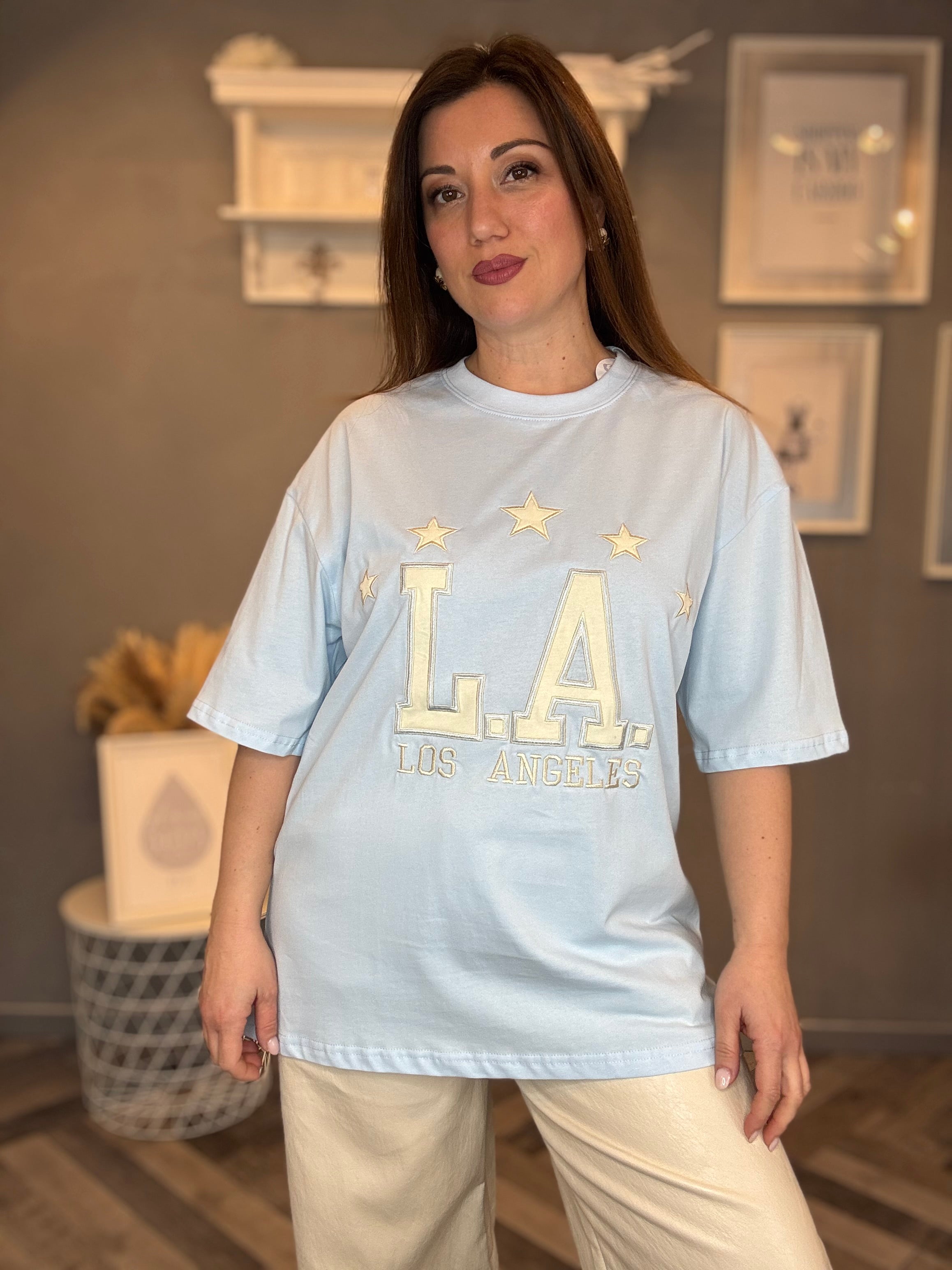 T-shirt celeste LA panna